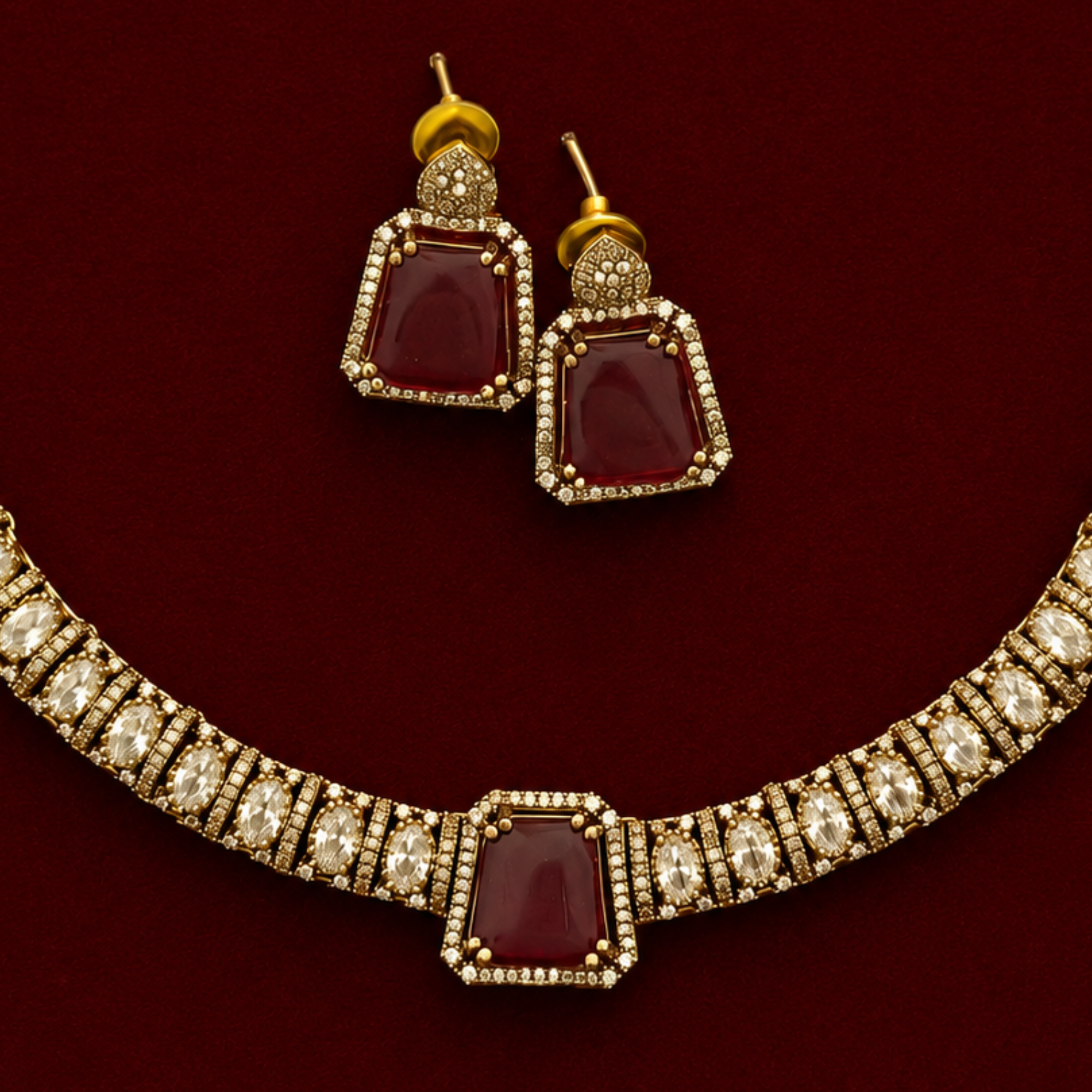 Ruby Red CZ Choker Necklace Set