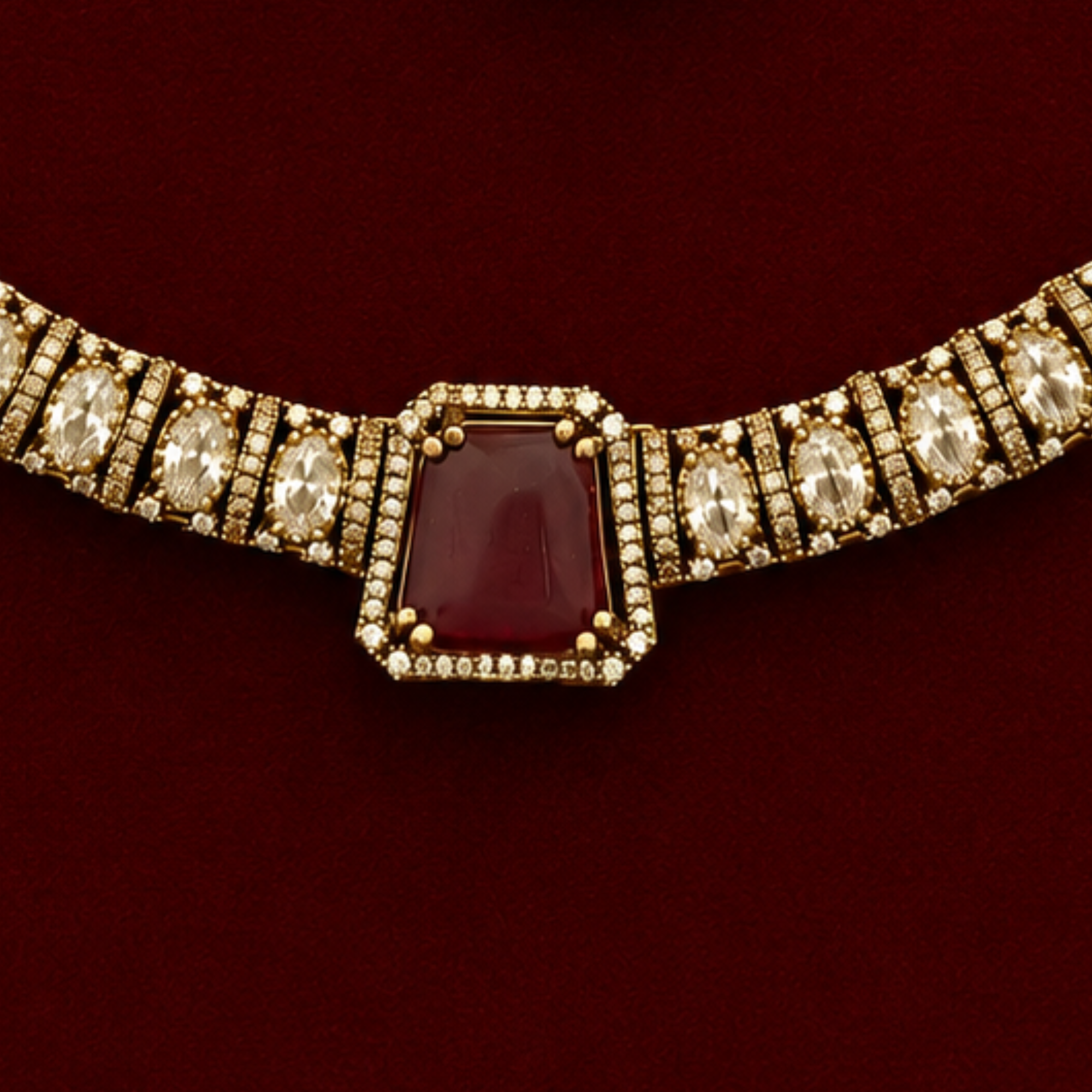 Ruby Red CZ Choker Necklace Set