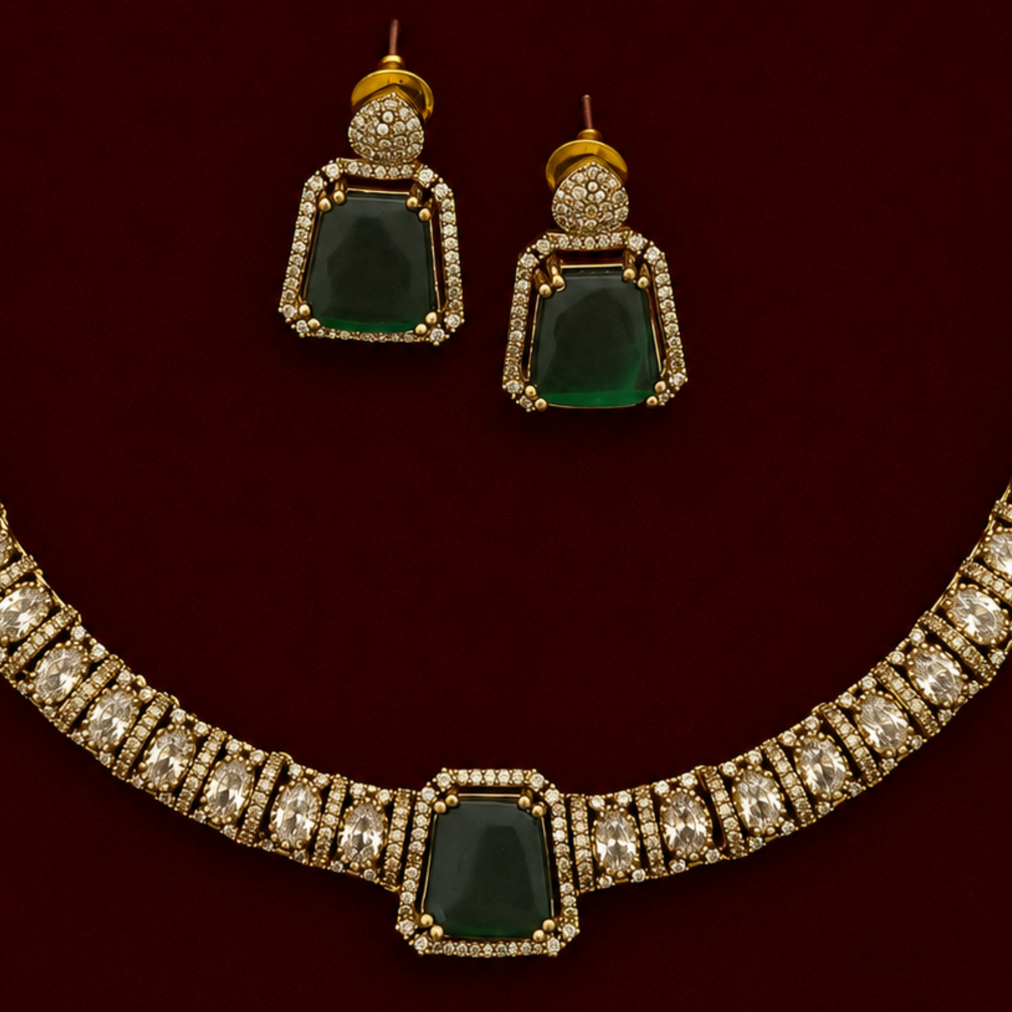 Emerald Green CZ Choker Necklace Set