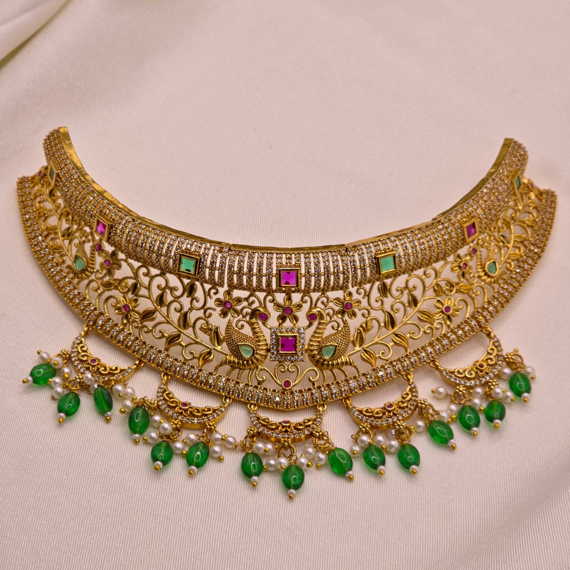 Peacock Kundan Choker Necklace Set