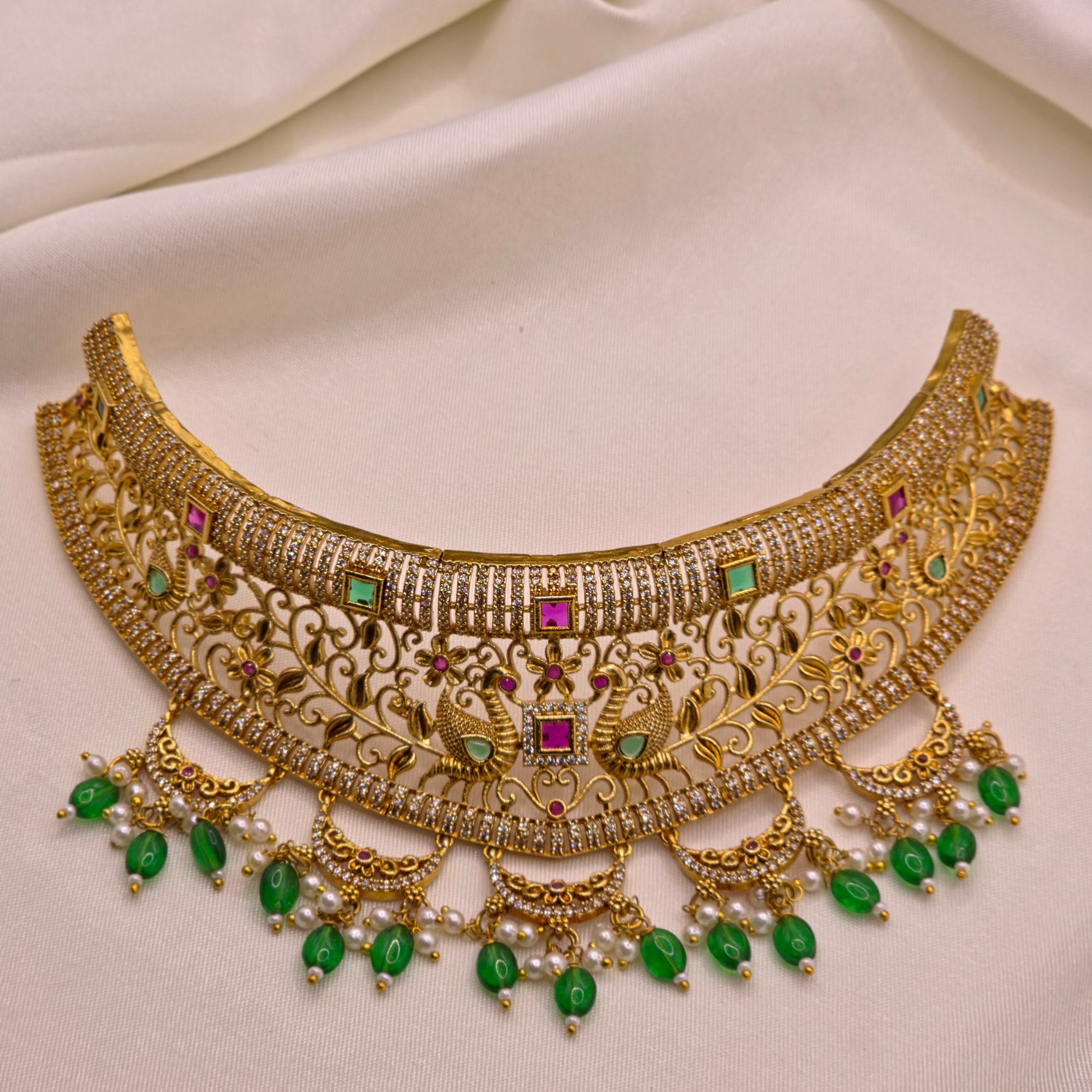 Peacock Kundan Choker Necklace Set