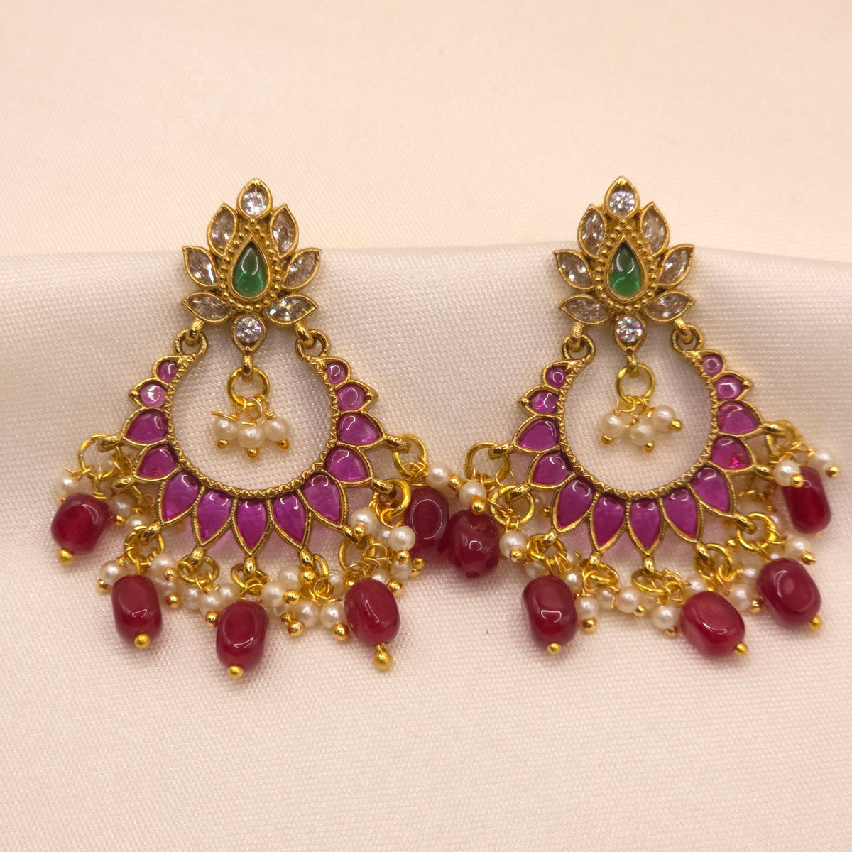 Ruby Green Chandbali Earrings