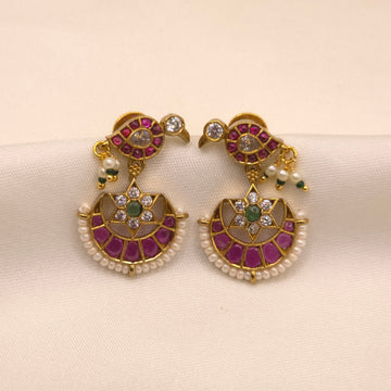 Ruby Green Pearl Chandbali Earrings