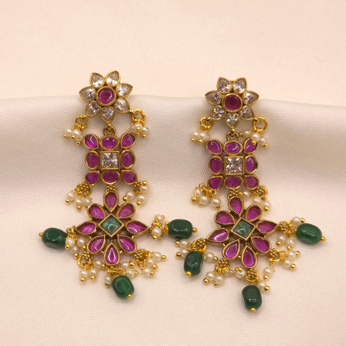 Ruby Green Floral Earrings