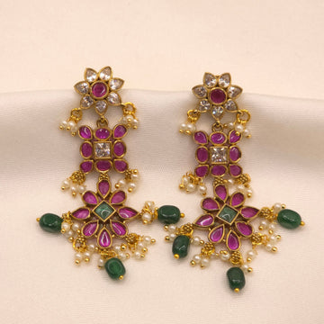 Ruby Green Floral Earrings