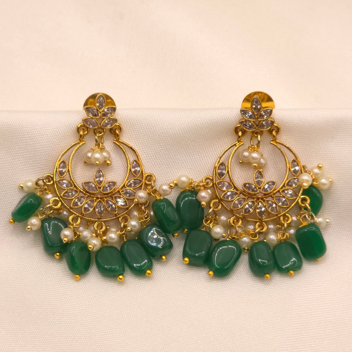 Green Pearl Chandbali Earrings