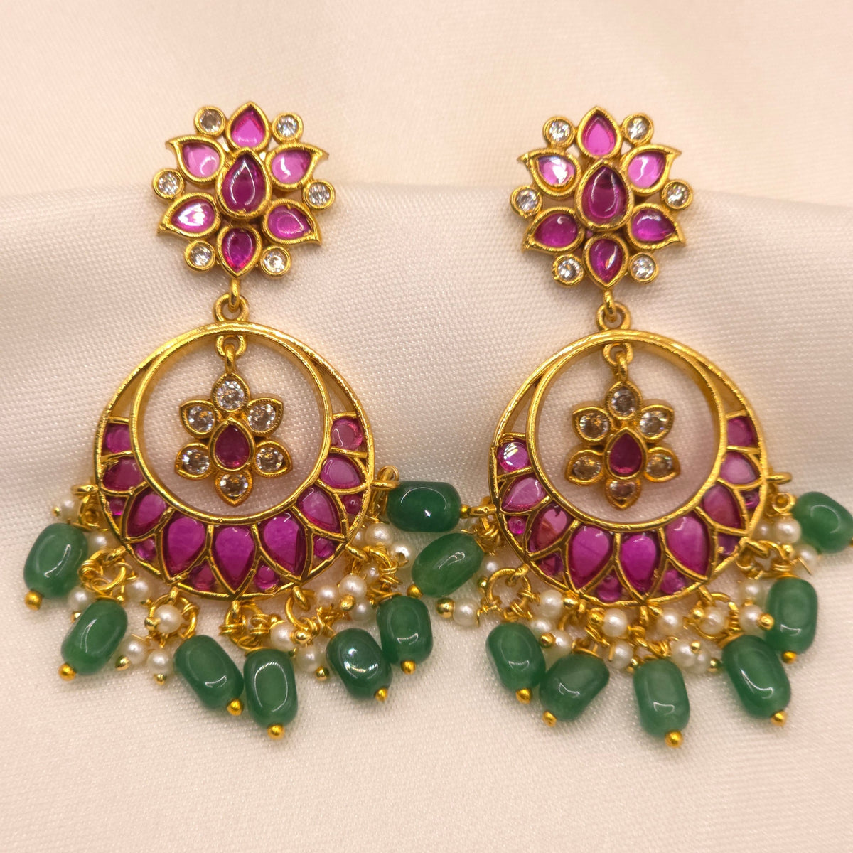 Ruby Green Chandbali Earrings