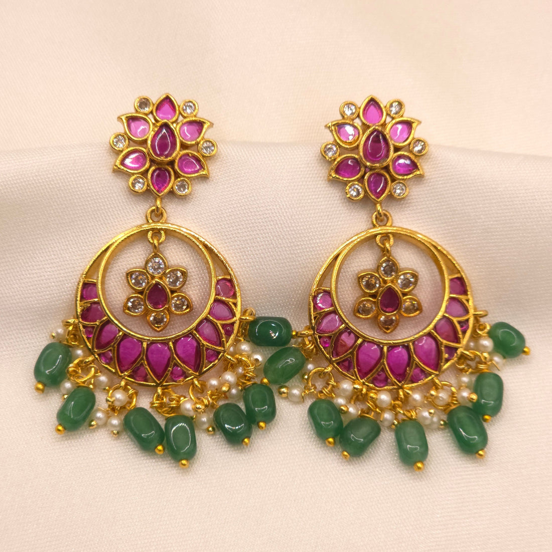 Ruby Green Chandbali Earrings