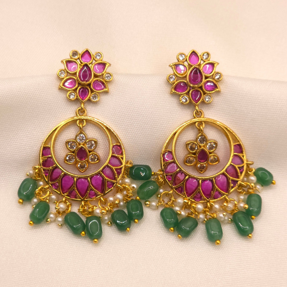 Ruby Green Chandbali Earrings
