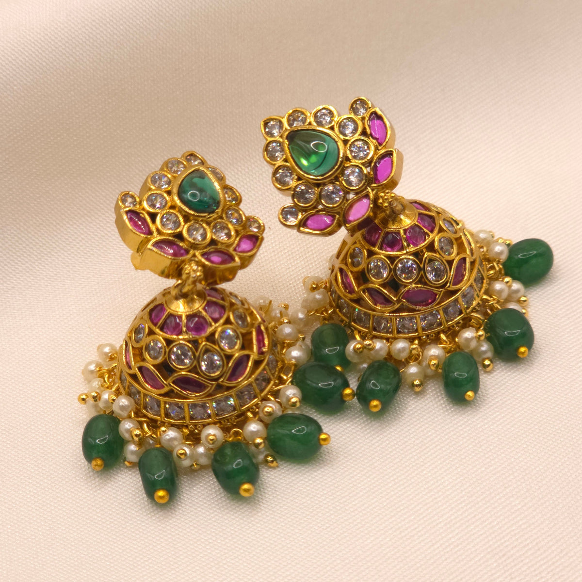 Ruby Green Jhumka Earrings