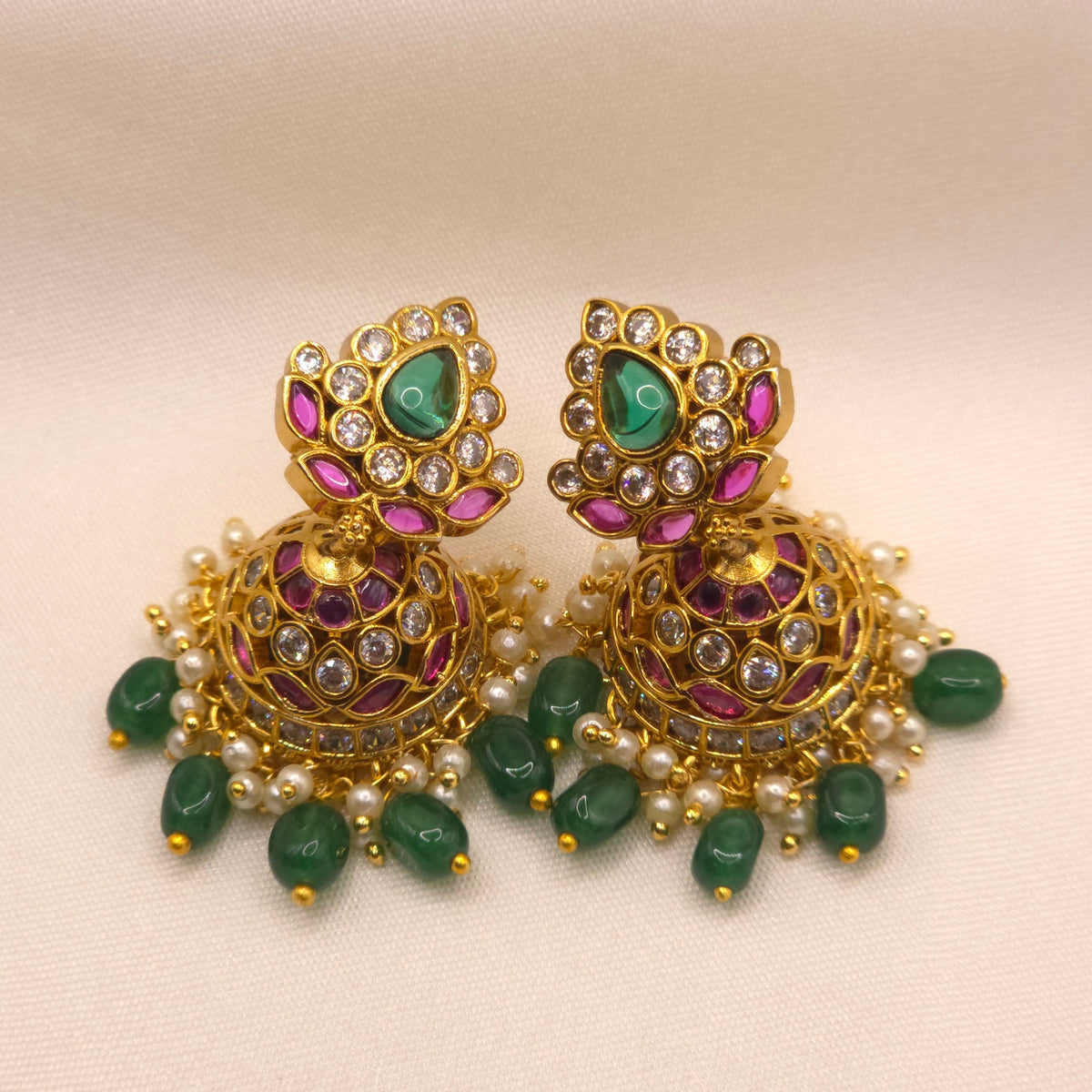 Ruby Green Jhumka Earrings