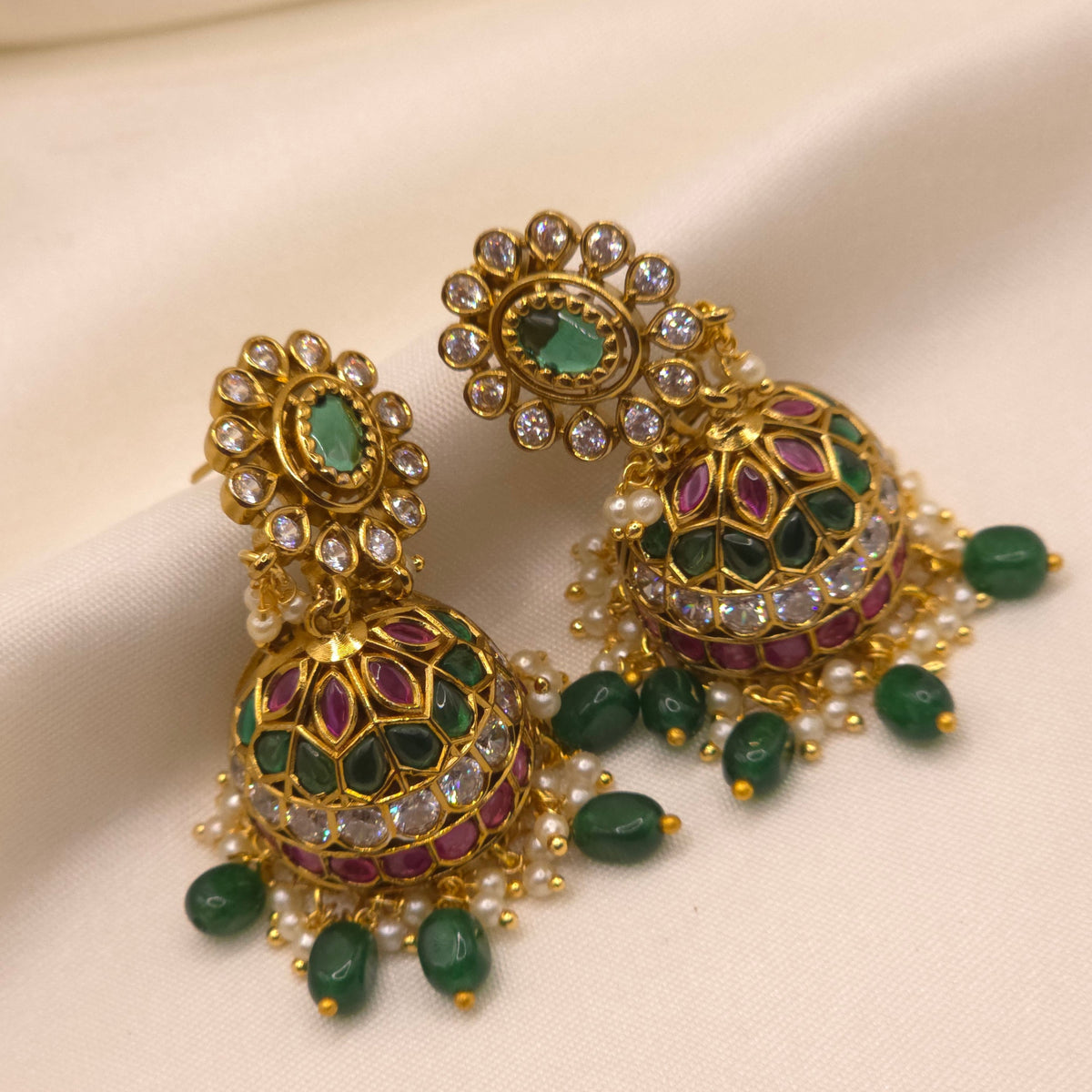 Emerald Ruby Jhumka Earrings
