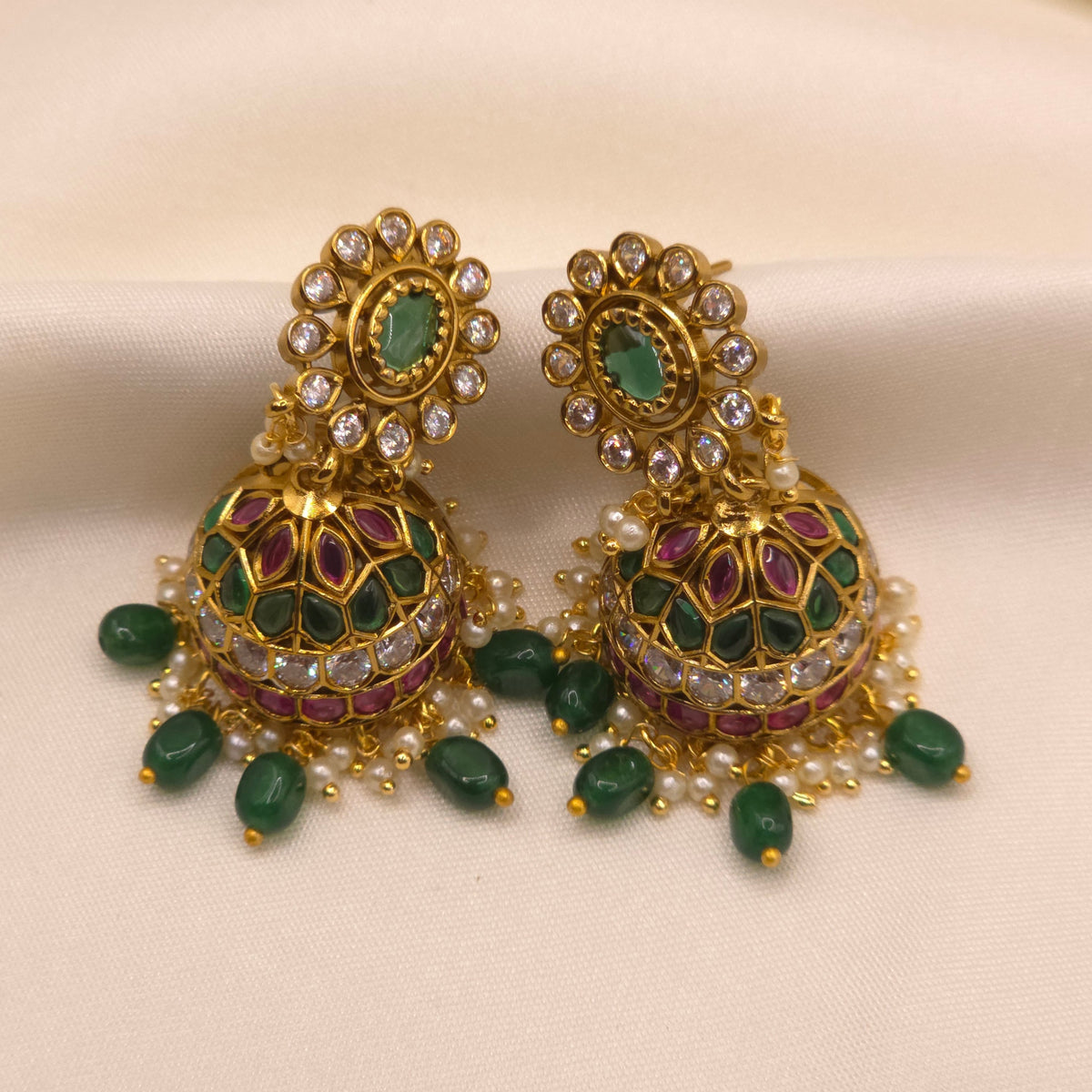 Emerald Ruby Jhumka Earrings
