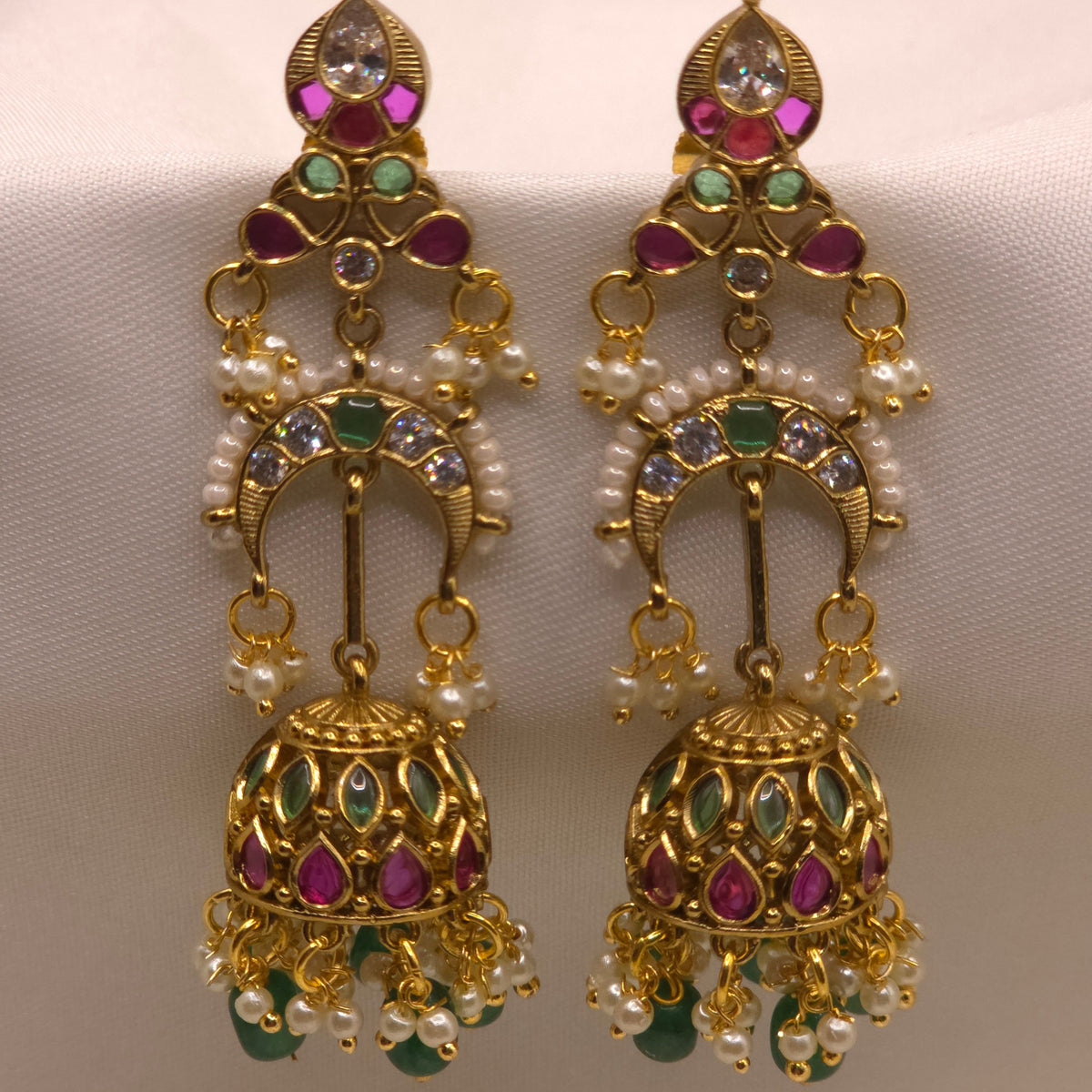 Emerald Ruby Long Jhumka Earrings