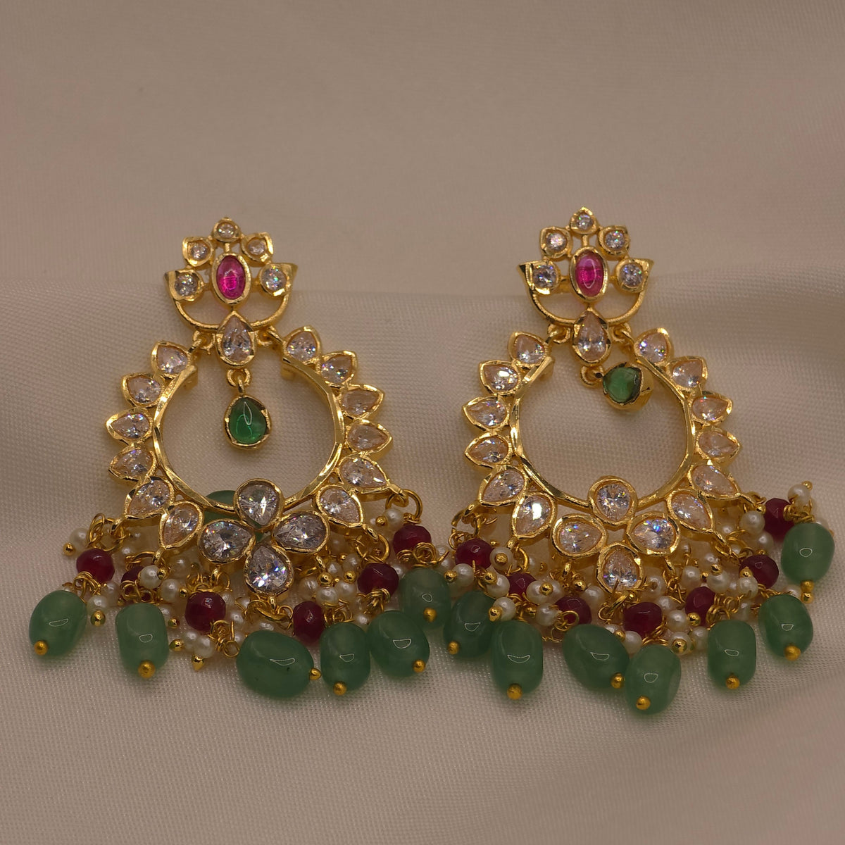 Emerald Ruby Floral Hoop Earrings
