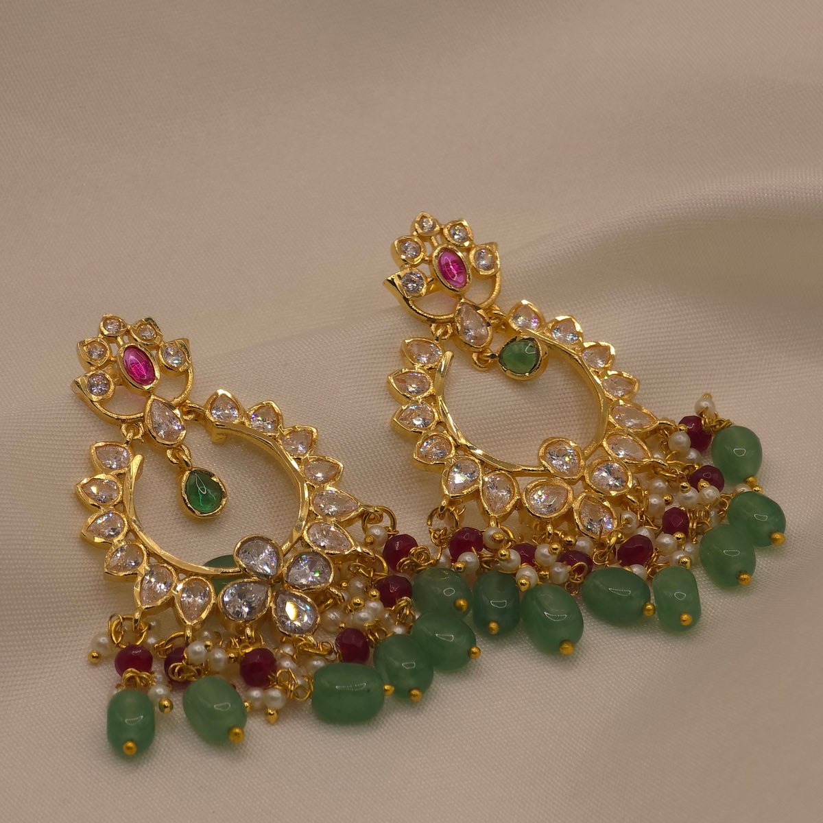 Emerald Ruby Floral Hoop Earrings