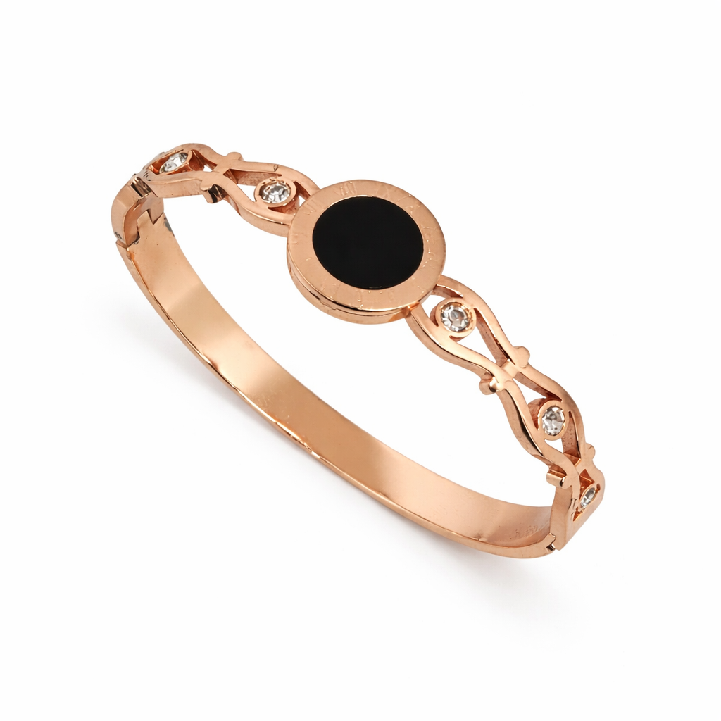 Rose Gold Black Onyx Filigree Bracelet