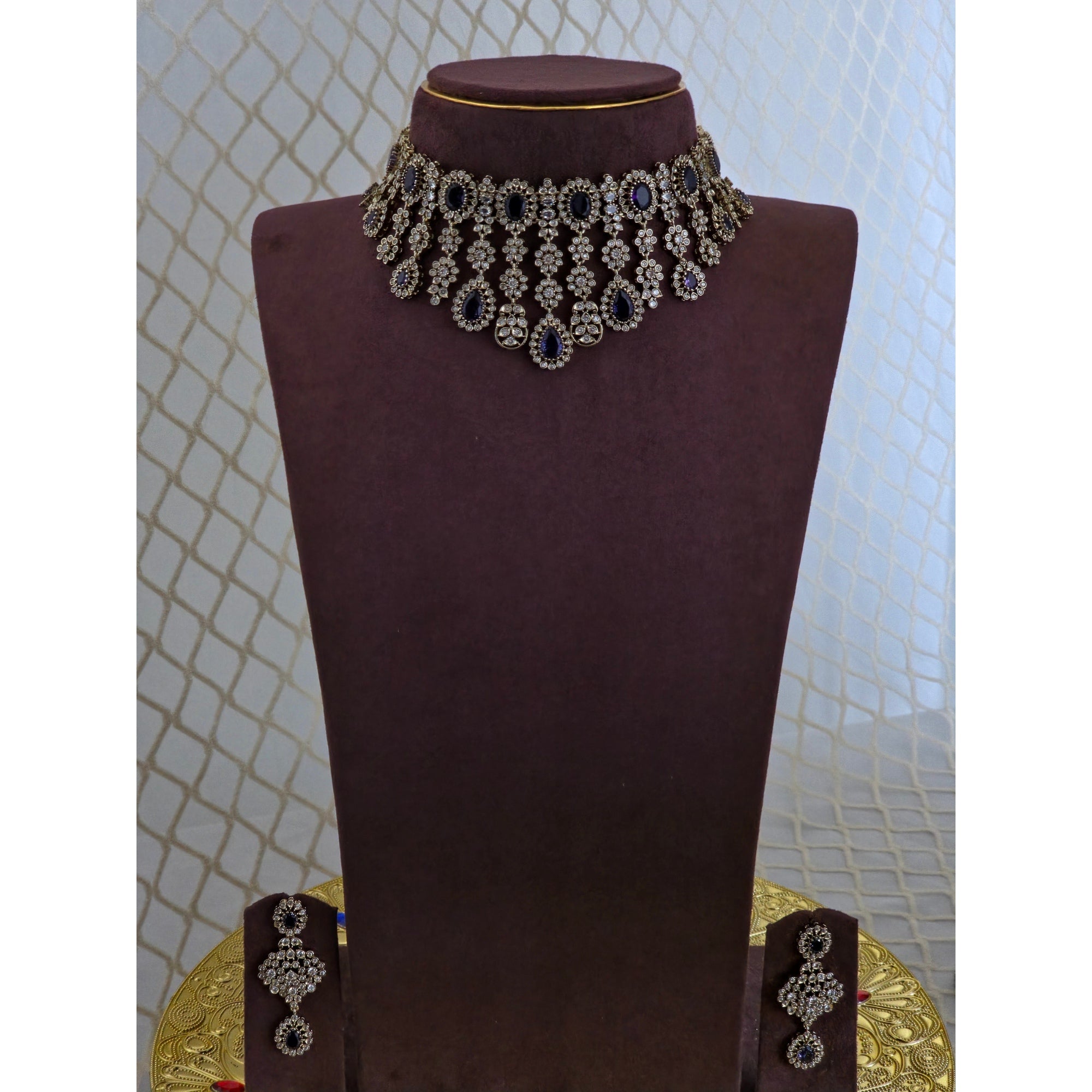 Grand Victorian 3 Layer Purple Drop Neckpiece with Earring