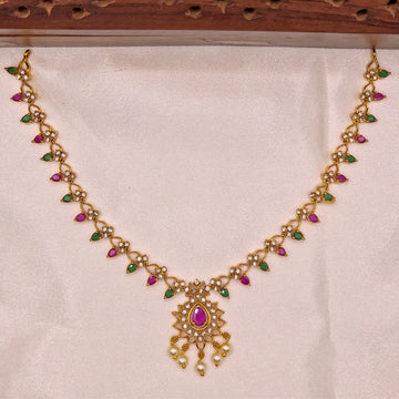 Ruby Emerald CZ Floral Necklace Set