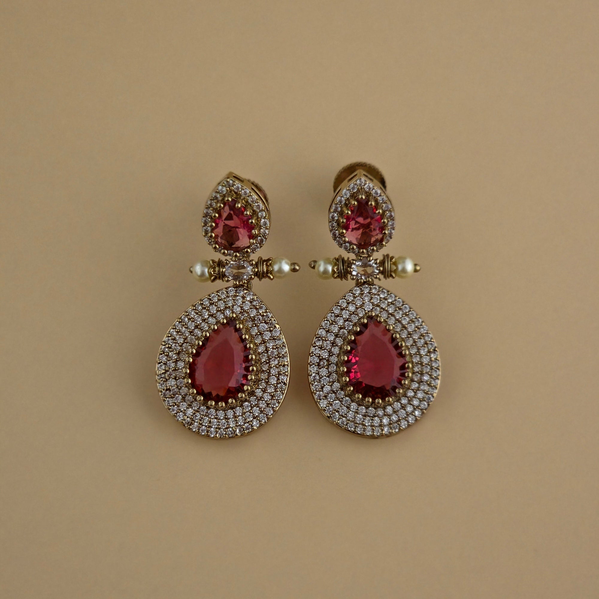 Royal Ruby Victorian AD Layered Necklace Set