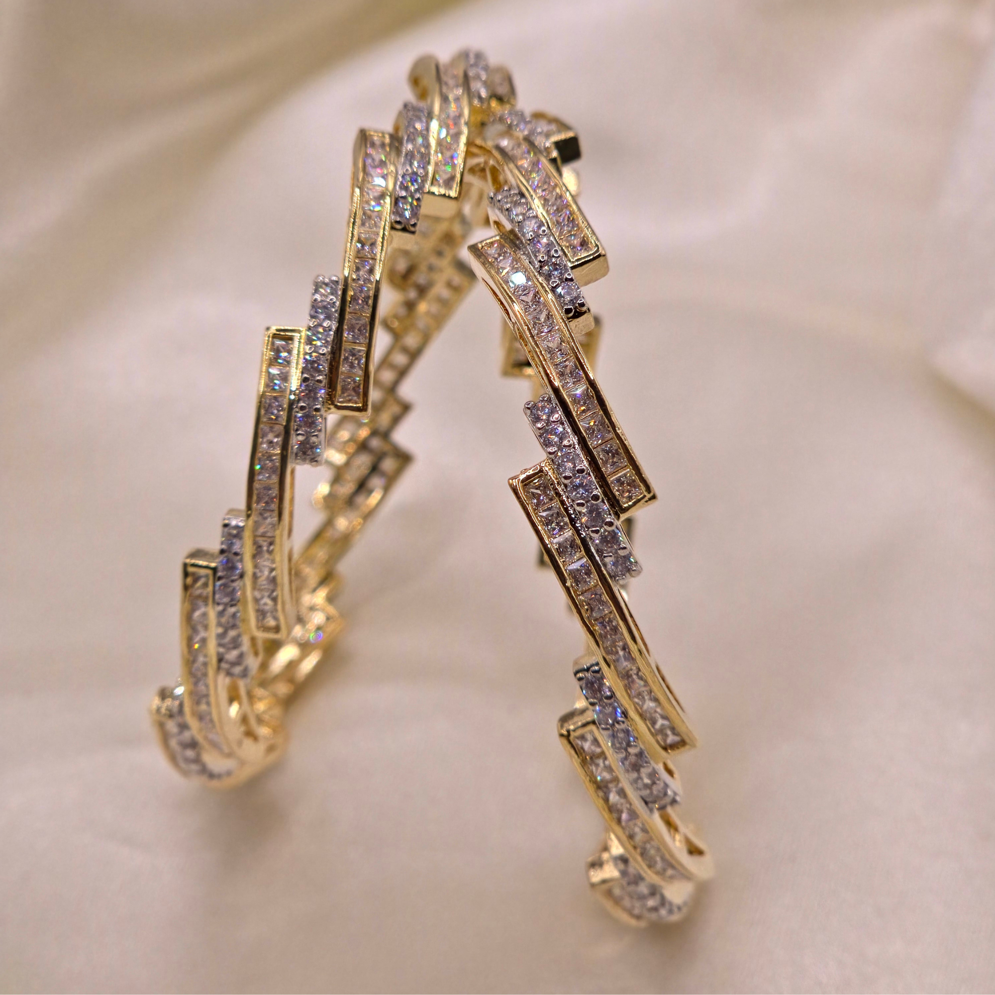 CZ Stepped Zigzag Bangle Set