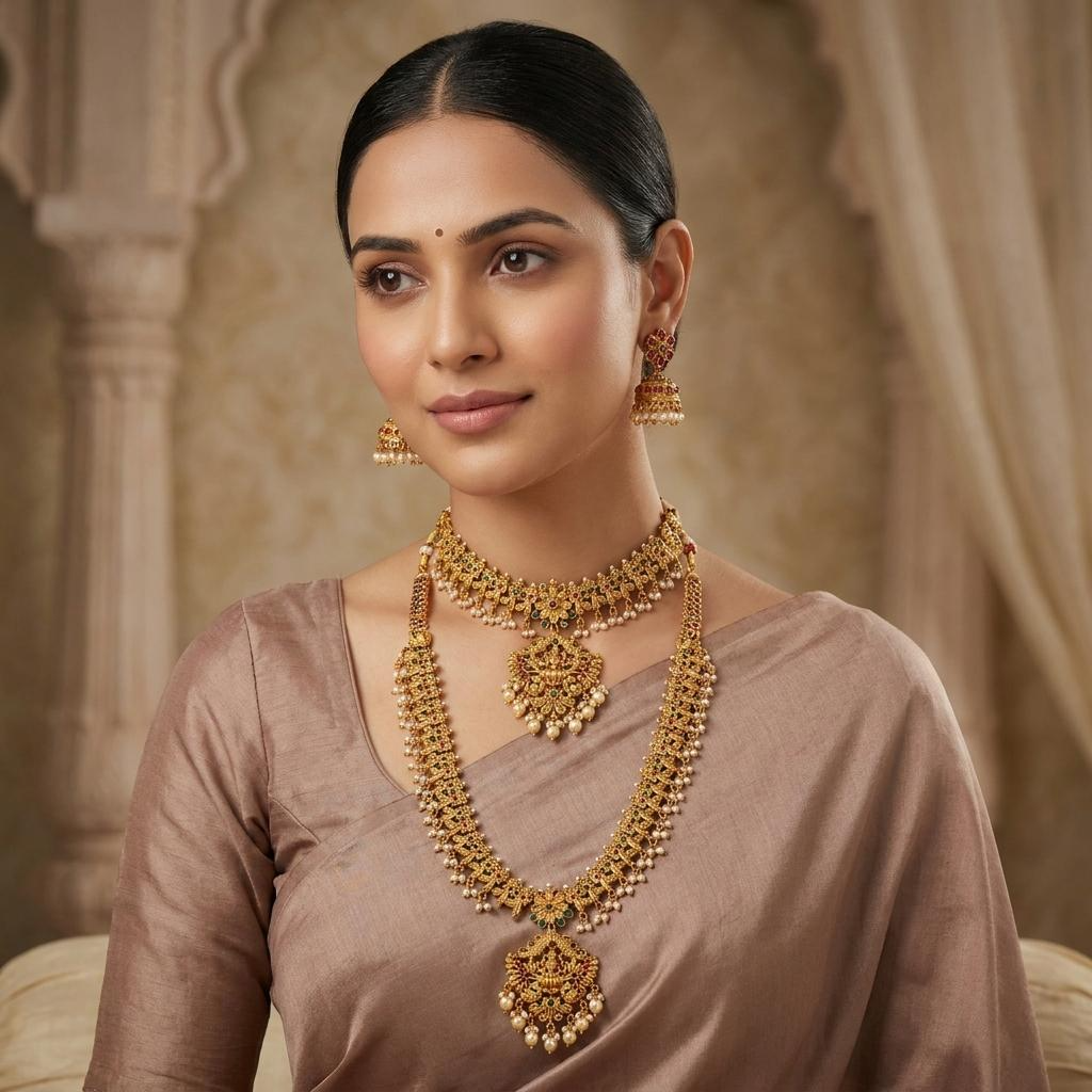 Lakshmi Floral Pearl Bridal Combo Set