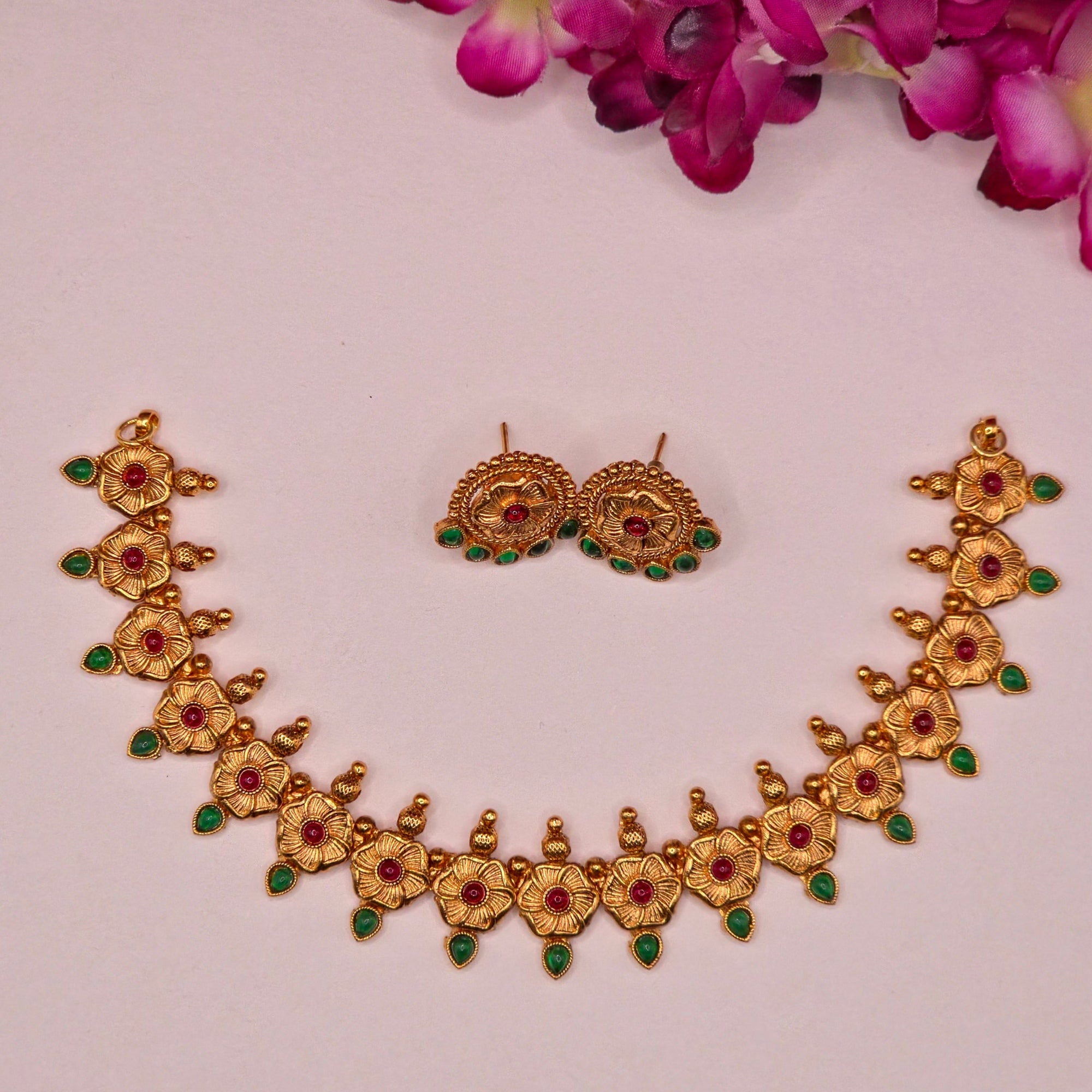 Ruby Emerald Floral Antique Choker