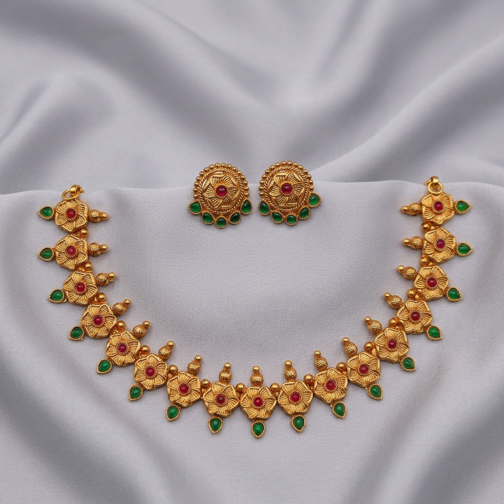 Ruby Emerald Floral Antique Choker