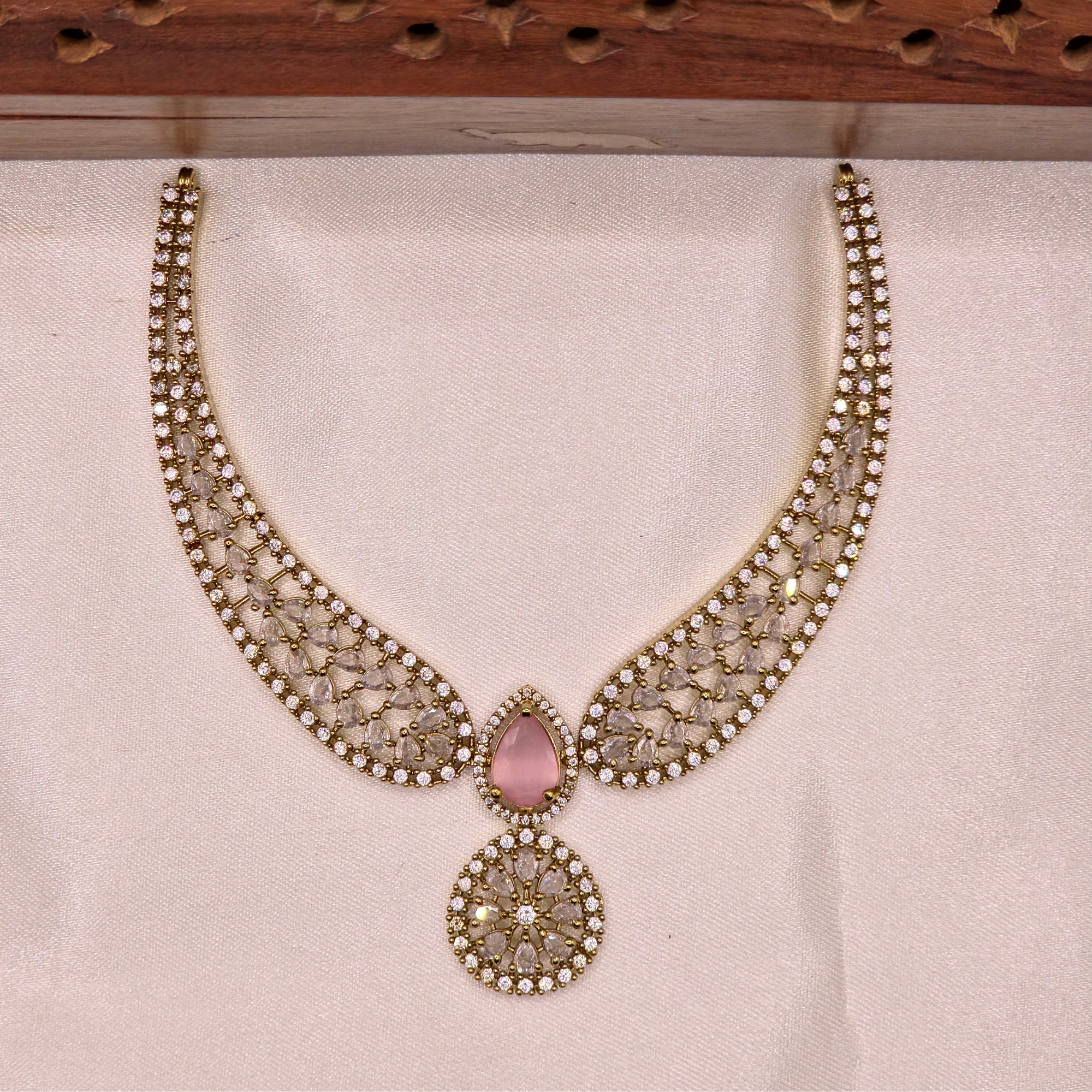 Rose Pink CZ Floral Bridal Set