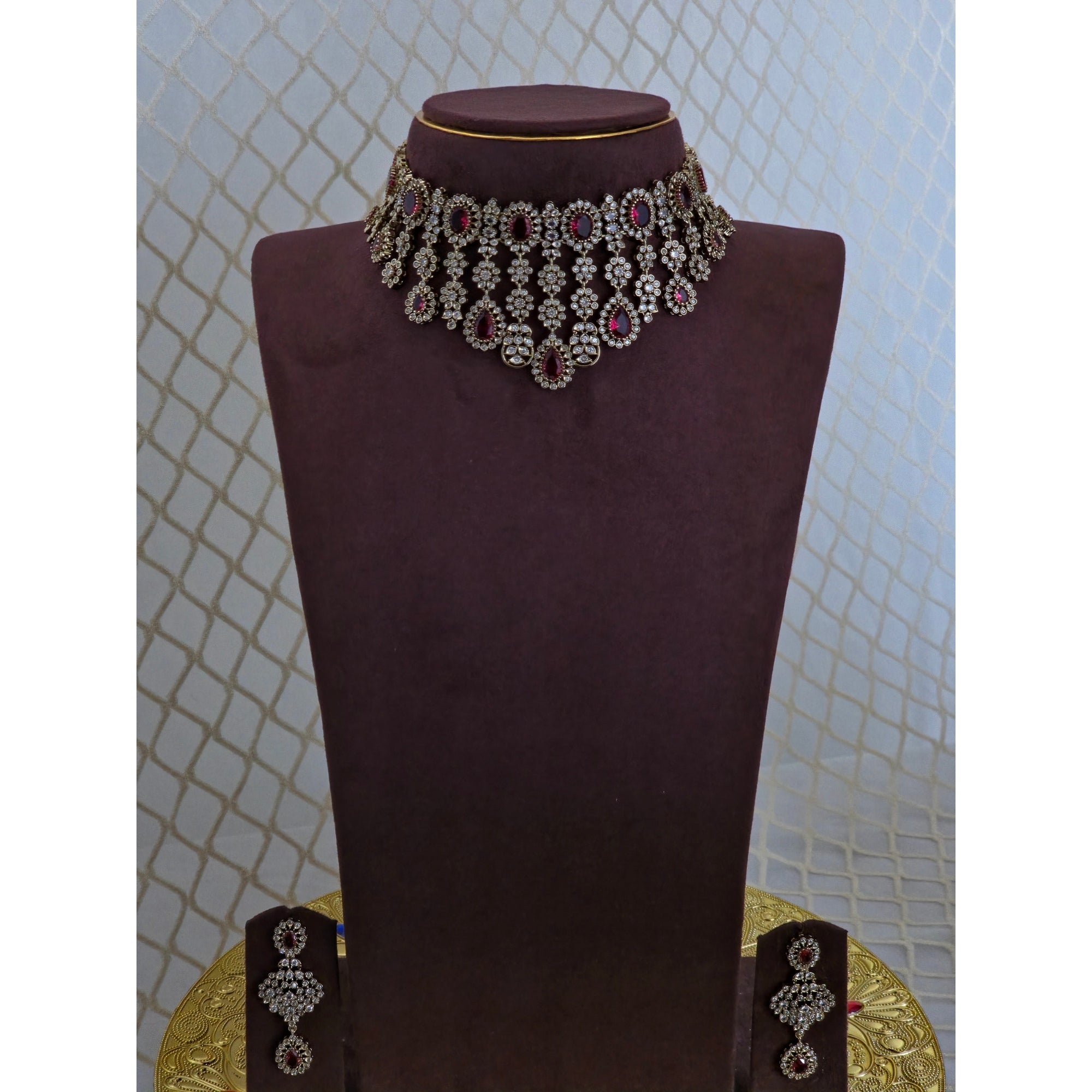 Ruby Red Victorian Kundan Bridal Choker Set