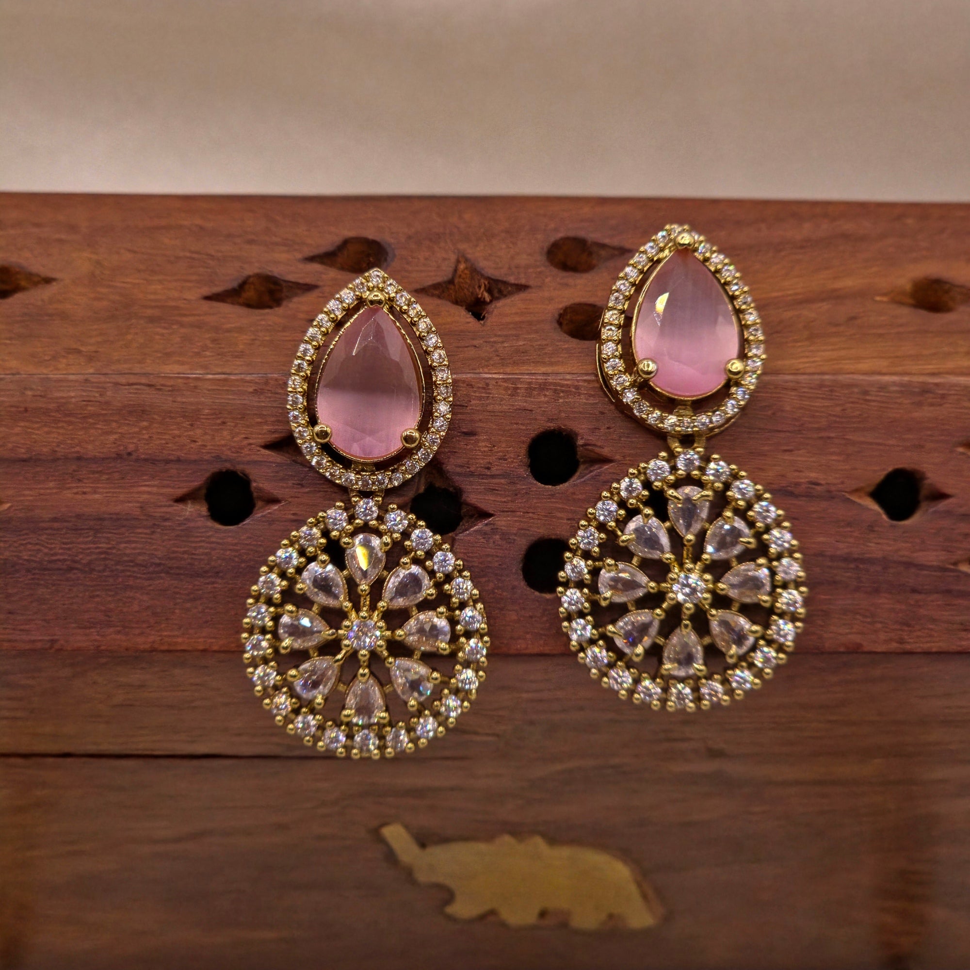 Rose Pink CZ Floral Bridal Set
