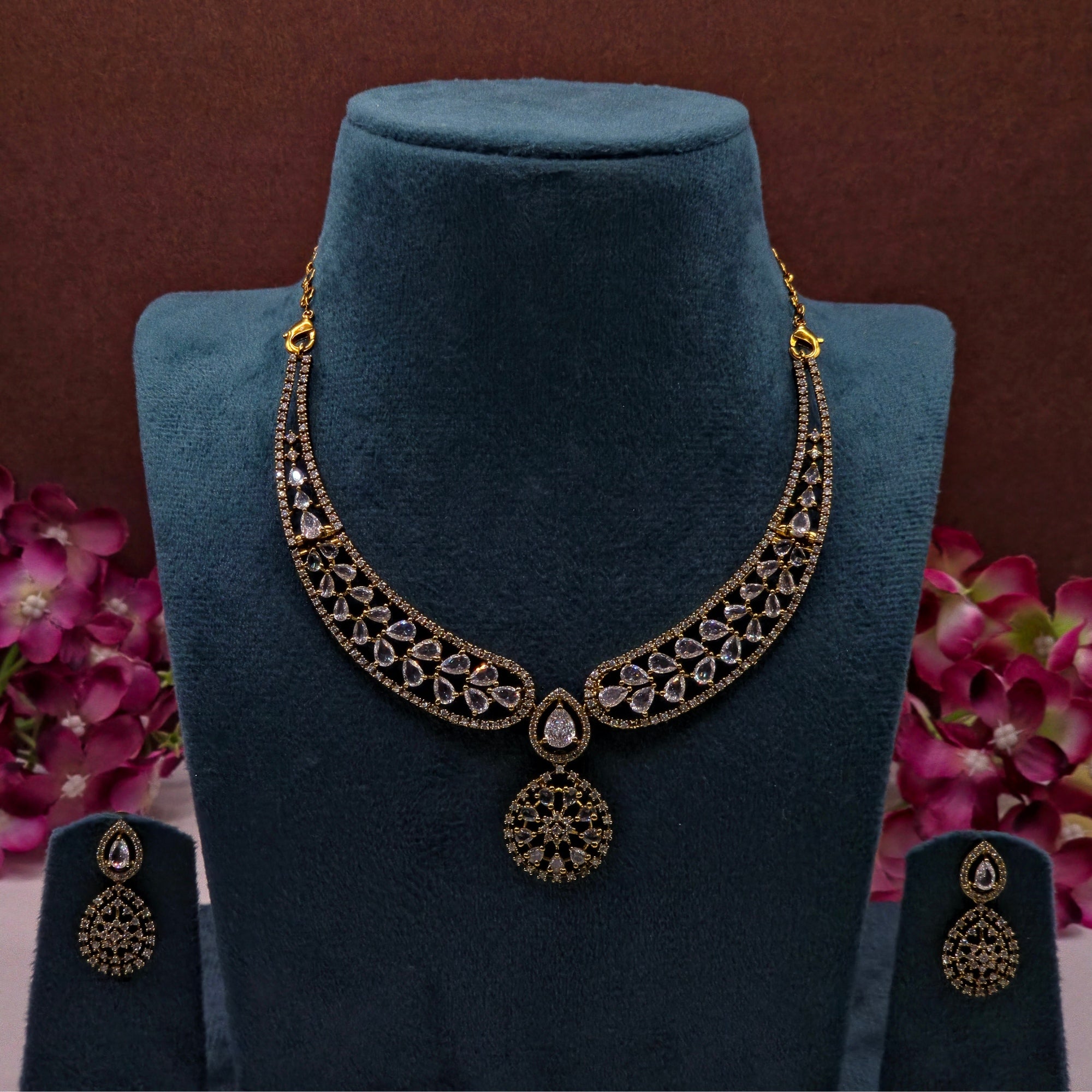 Crystal Teardrop Bridal Necklace Set
