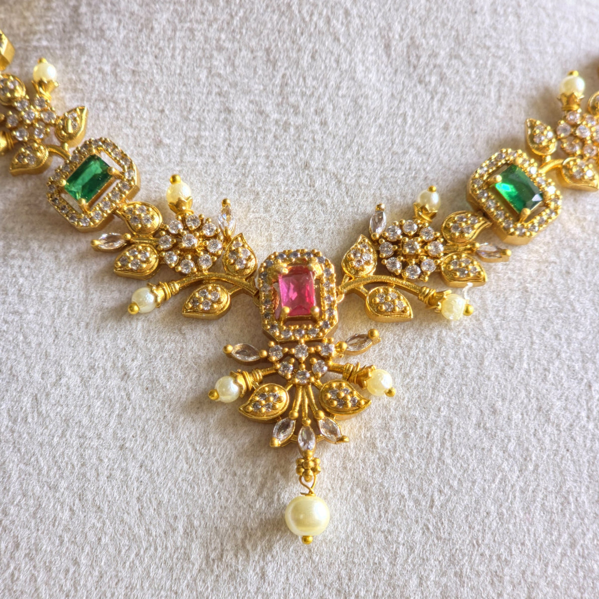 Multicolour Stone Floral CZ Necklace Set