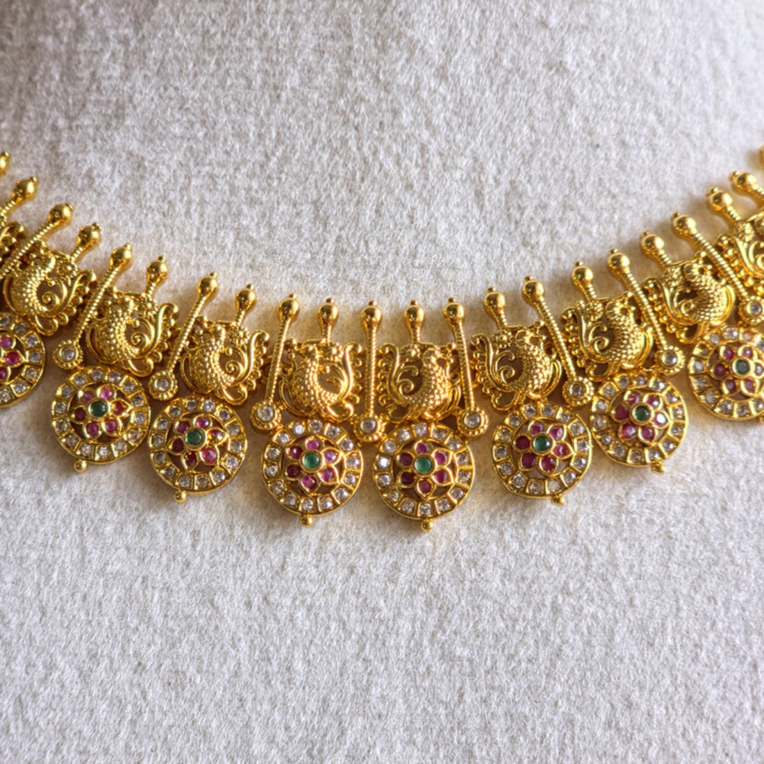 Gold-Toned CZ Floral Choker Necklace Set