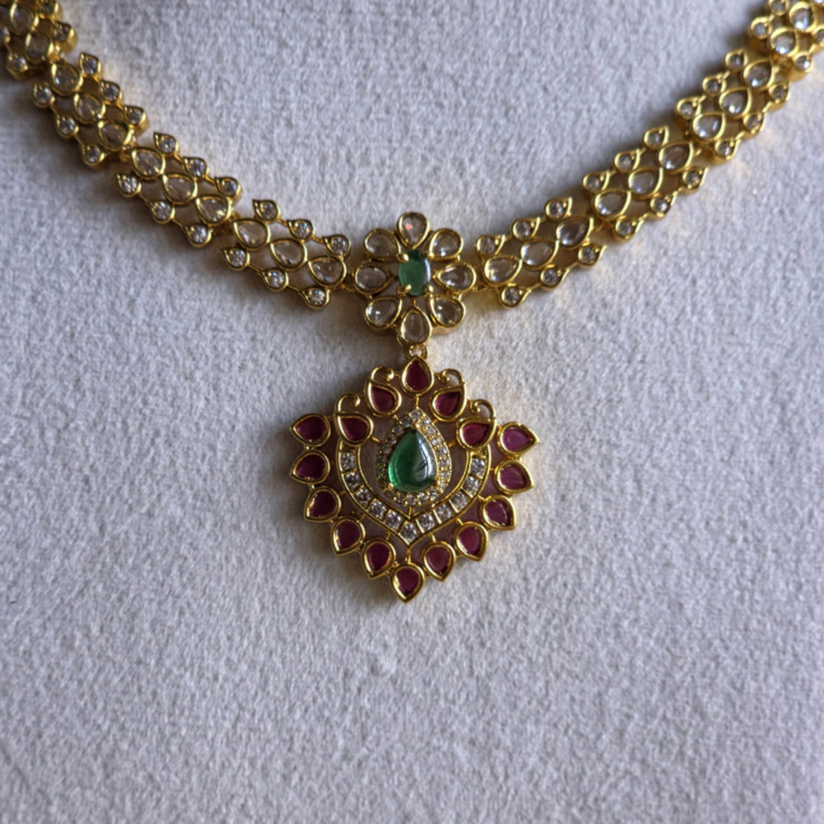 Ruby Green Kundan Pendant Necklace
