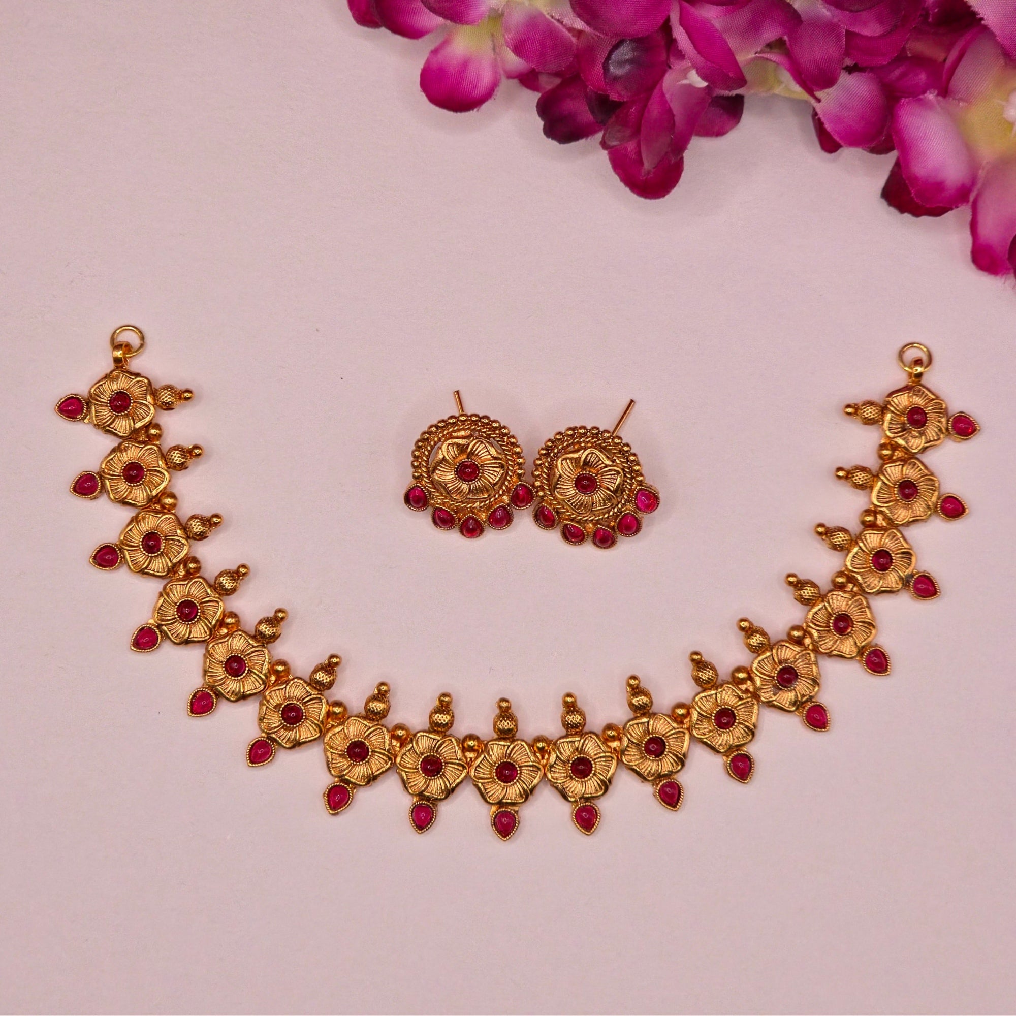 Ruby Floral Antique Choker Set