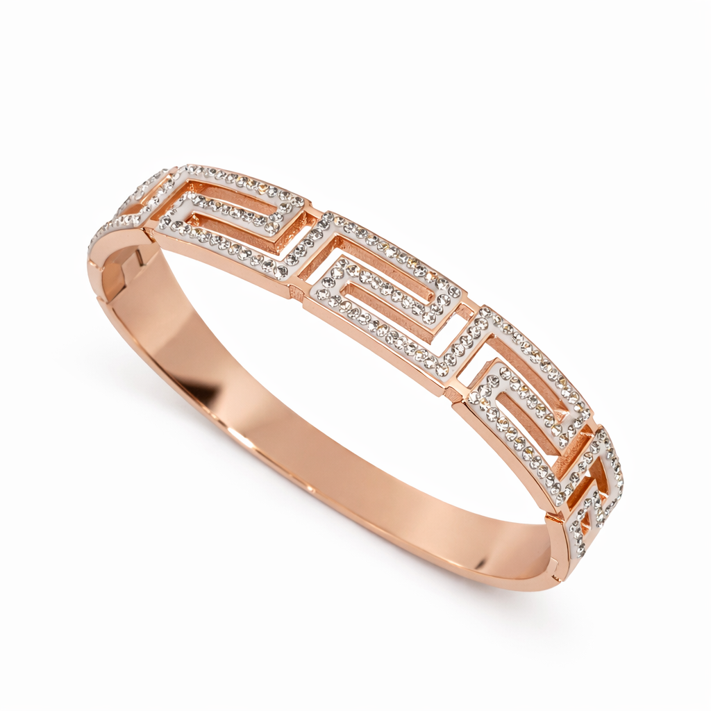 Greek Key Crystal Rose Gold Bracelet