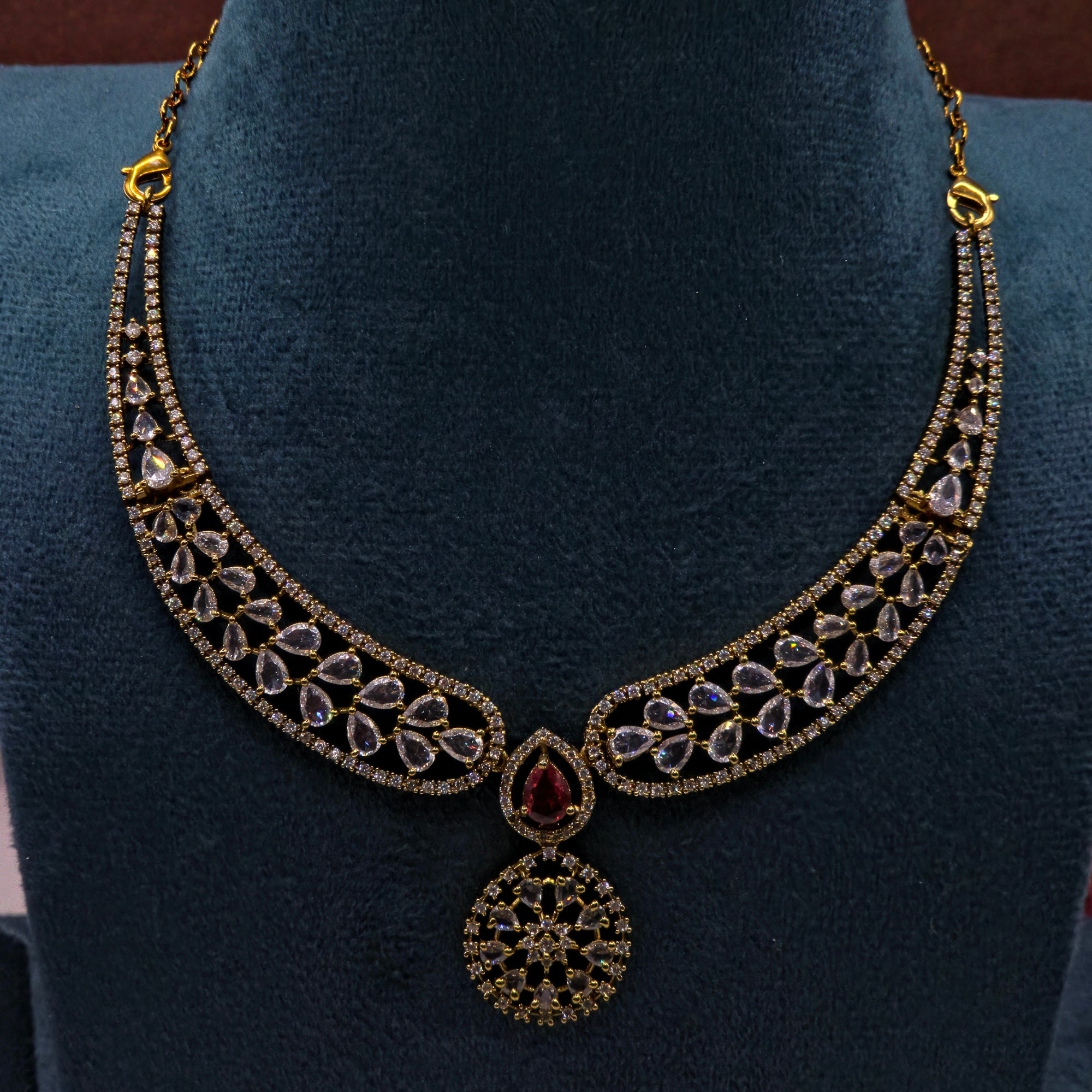 Ruby Crystal Drop Necklace Set