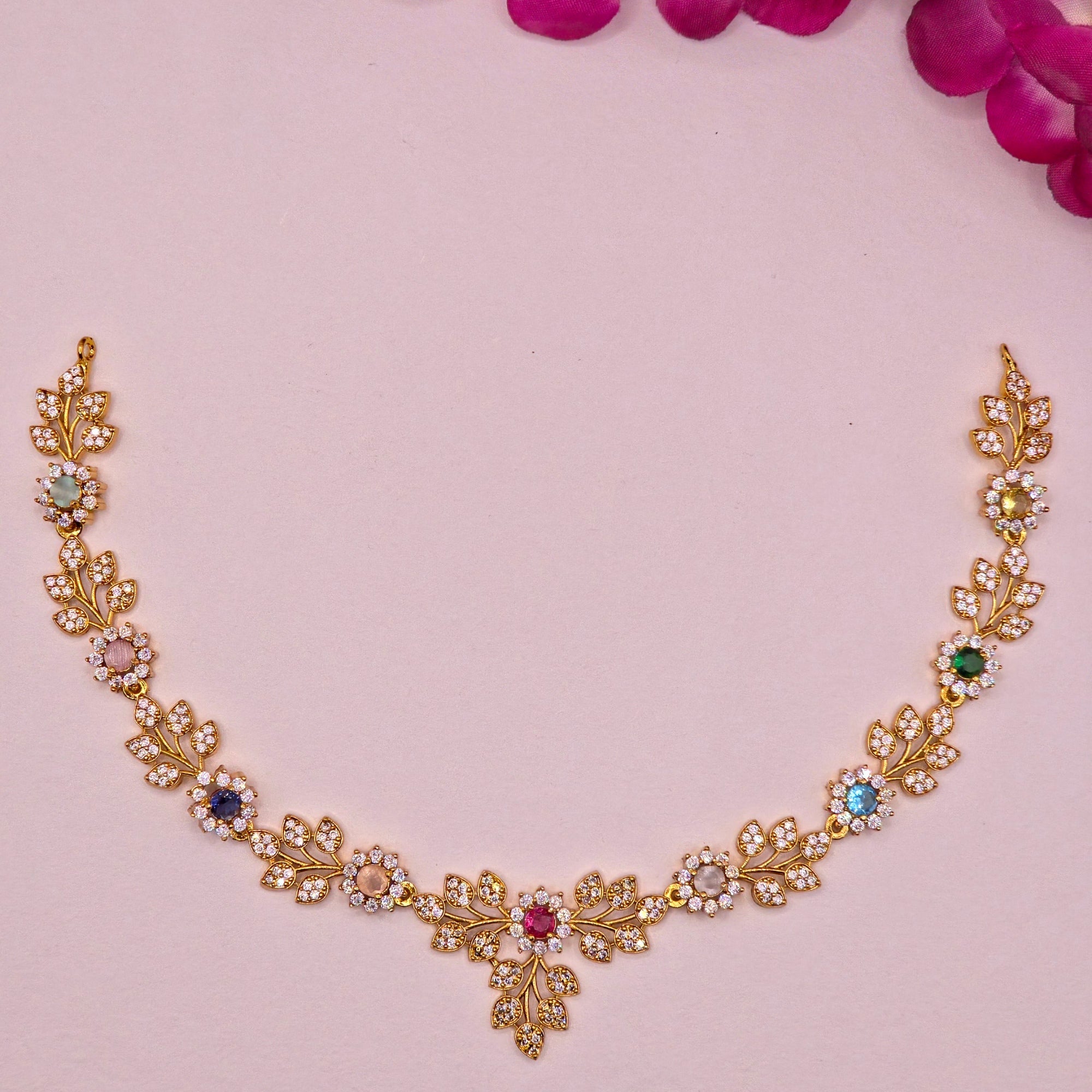 Multistone Floral Leaf Necklace Set