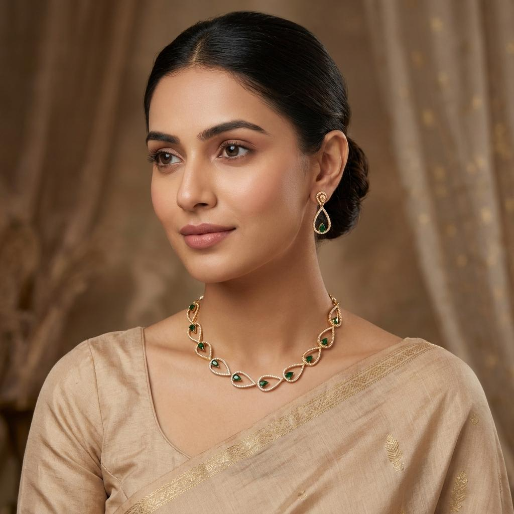 Emerald Teardrop Necklace Set