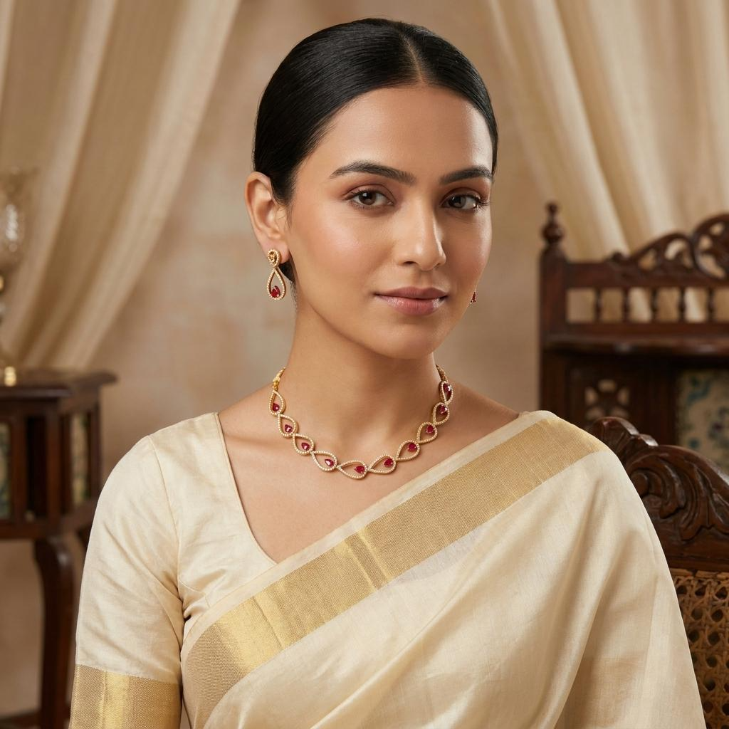 Ruby Teardrop Necklace Set