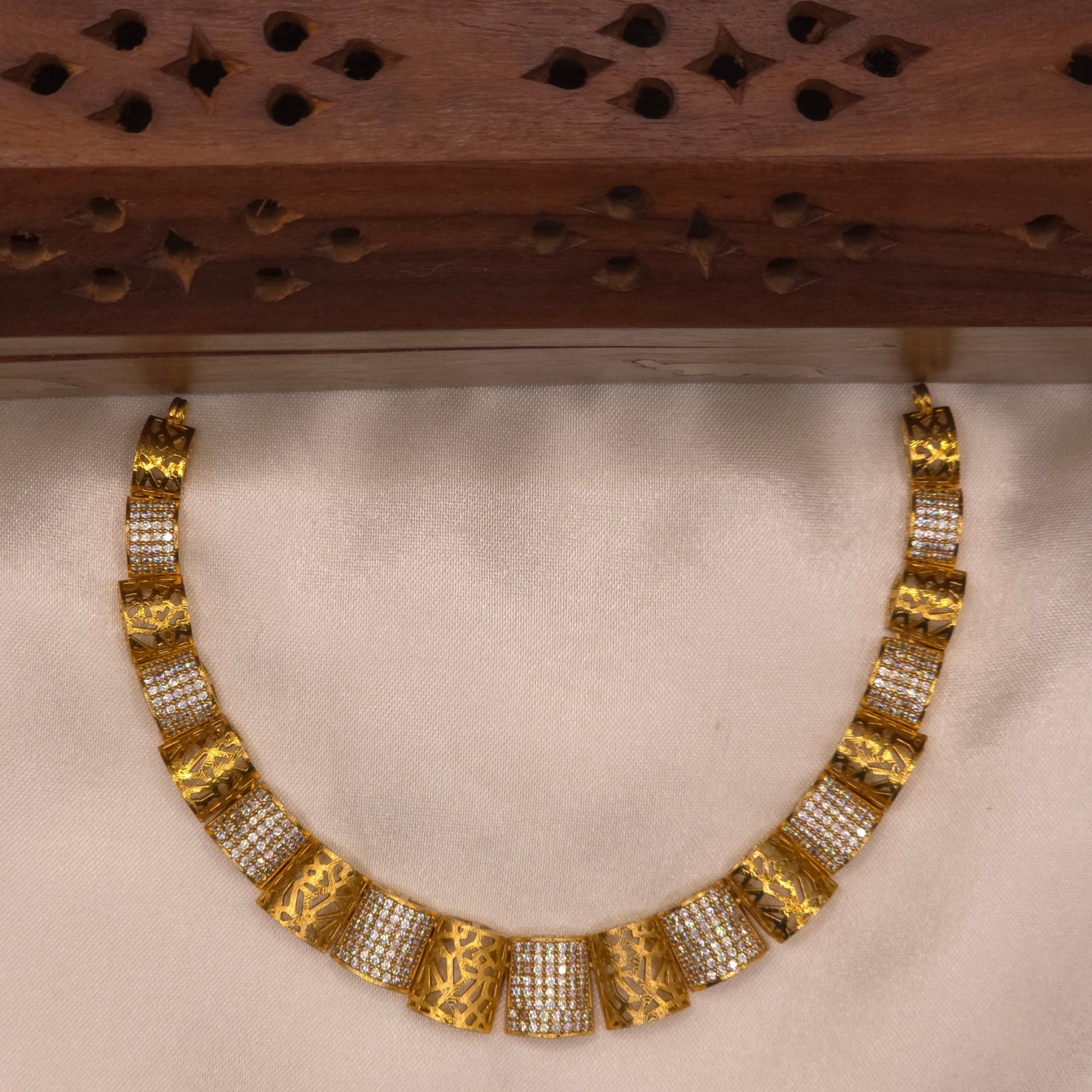 CZ Gold Panel Choker Necklace