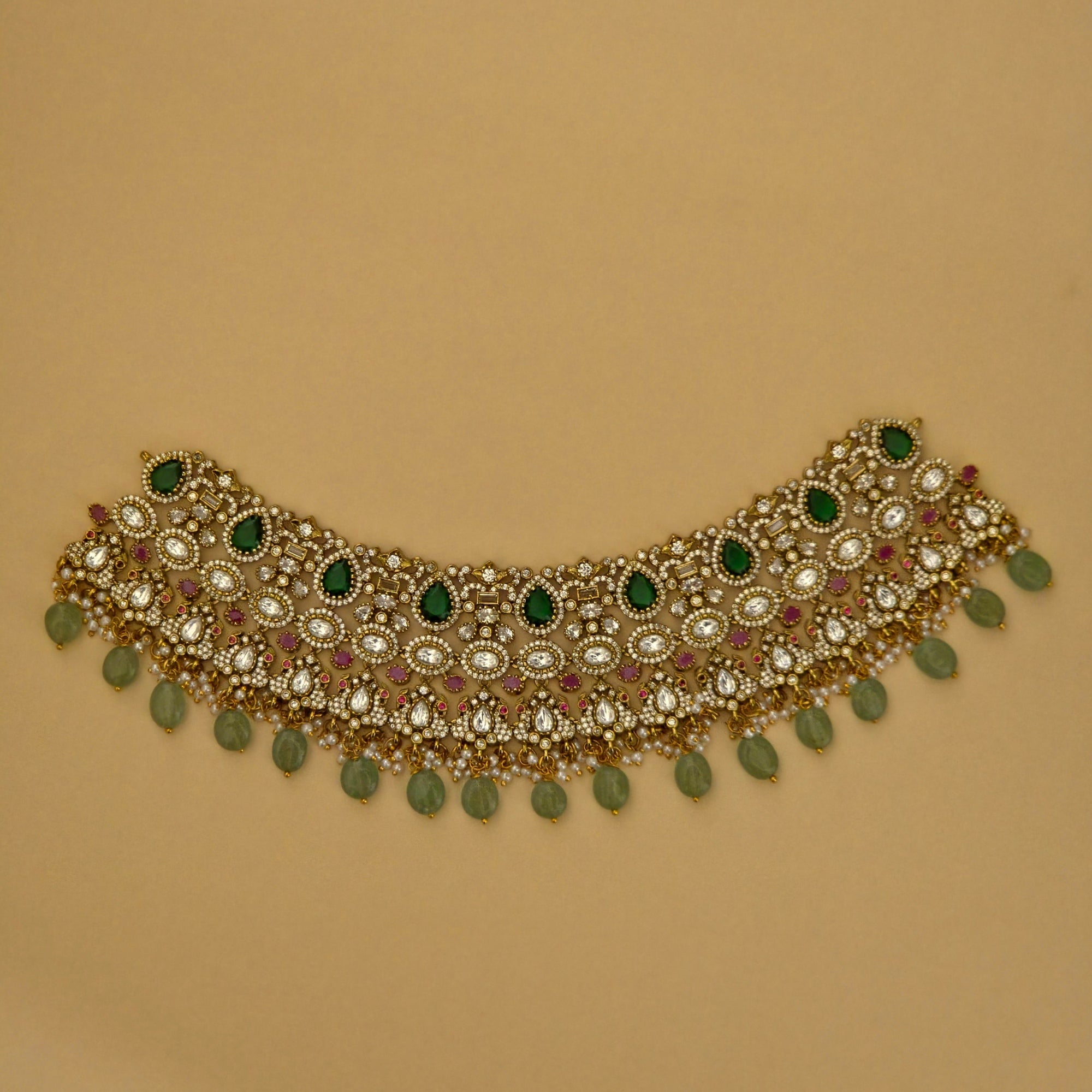 Grandeur Victorian Moissanite 4 Layer Bridal Choker Set