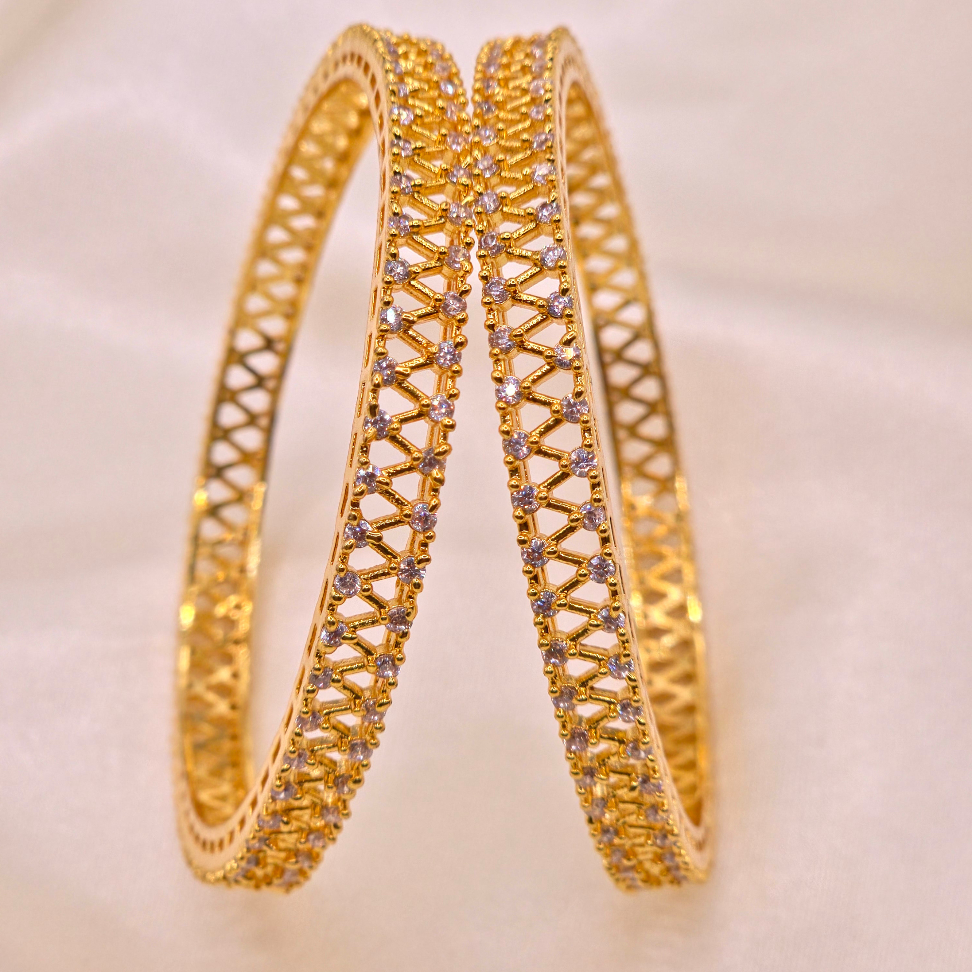 CZ Geometric Lattice Bangle Set