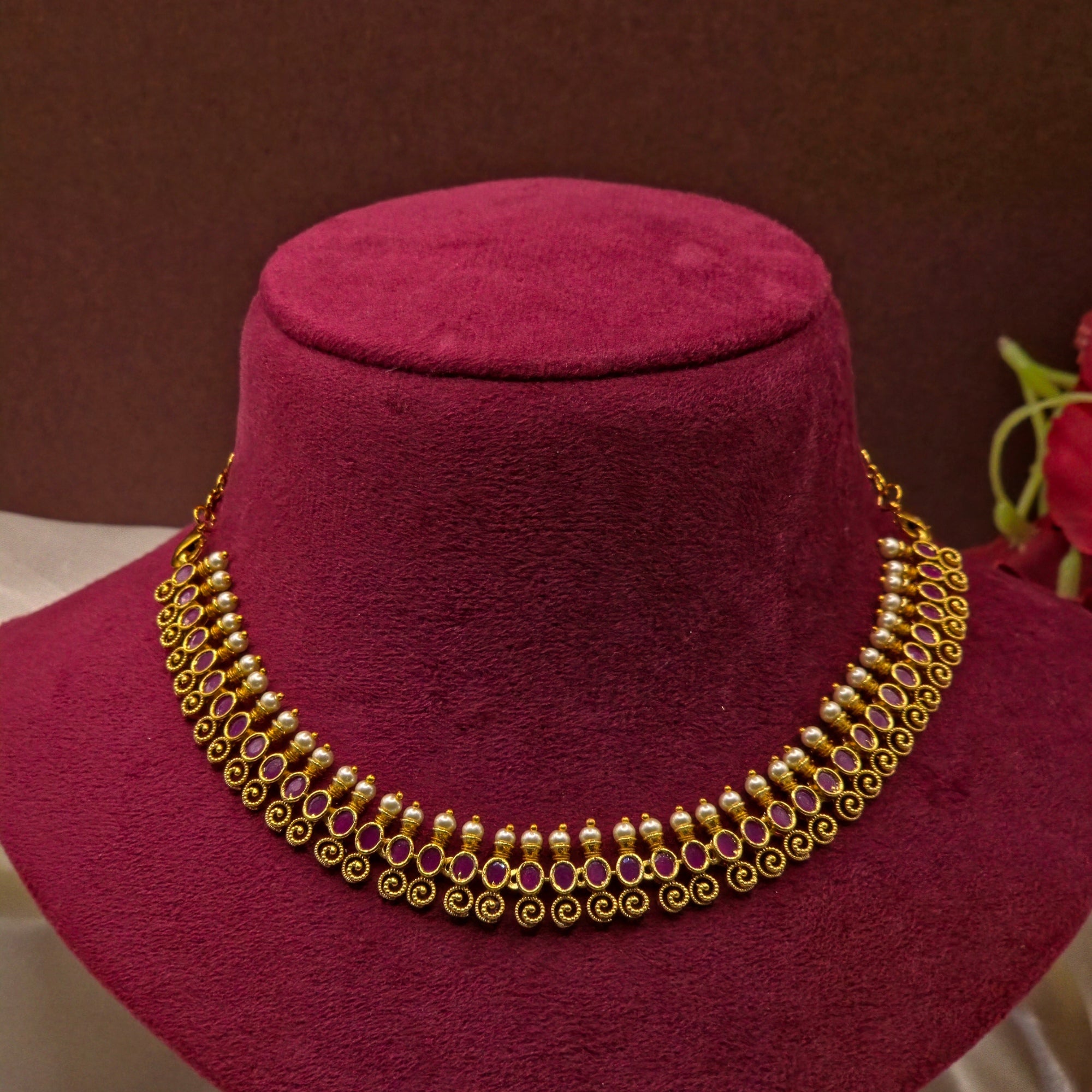 Ruby Pearl Antique Jhumka Set