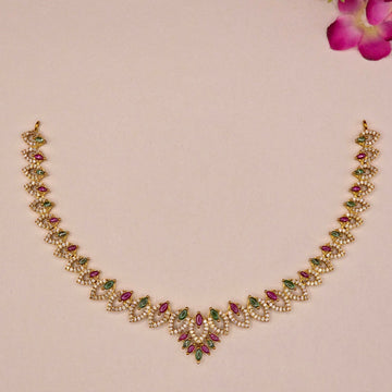 Emerald Ruby Navette Necklace Set