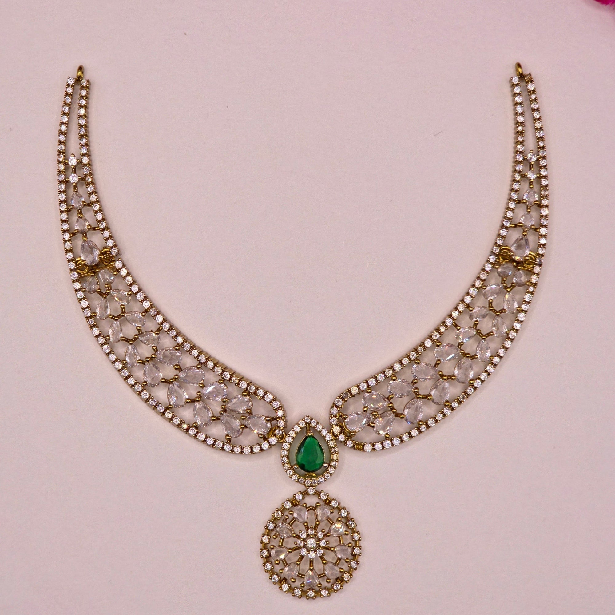 Emerald Crystal Drop Necklace Set