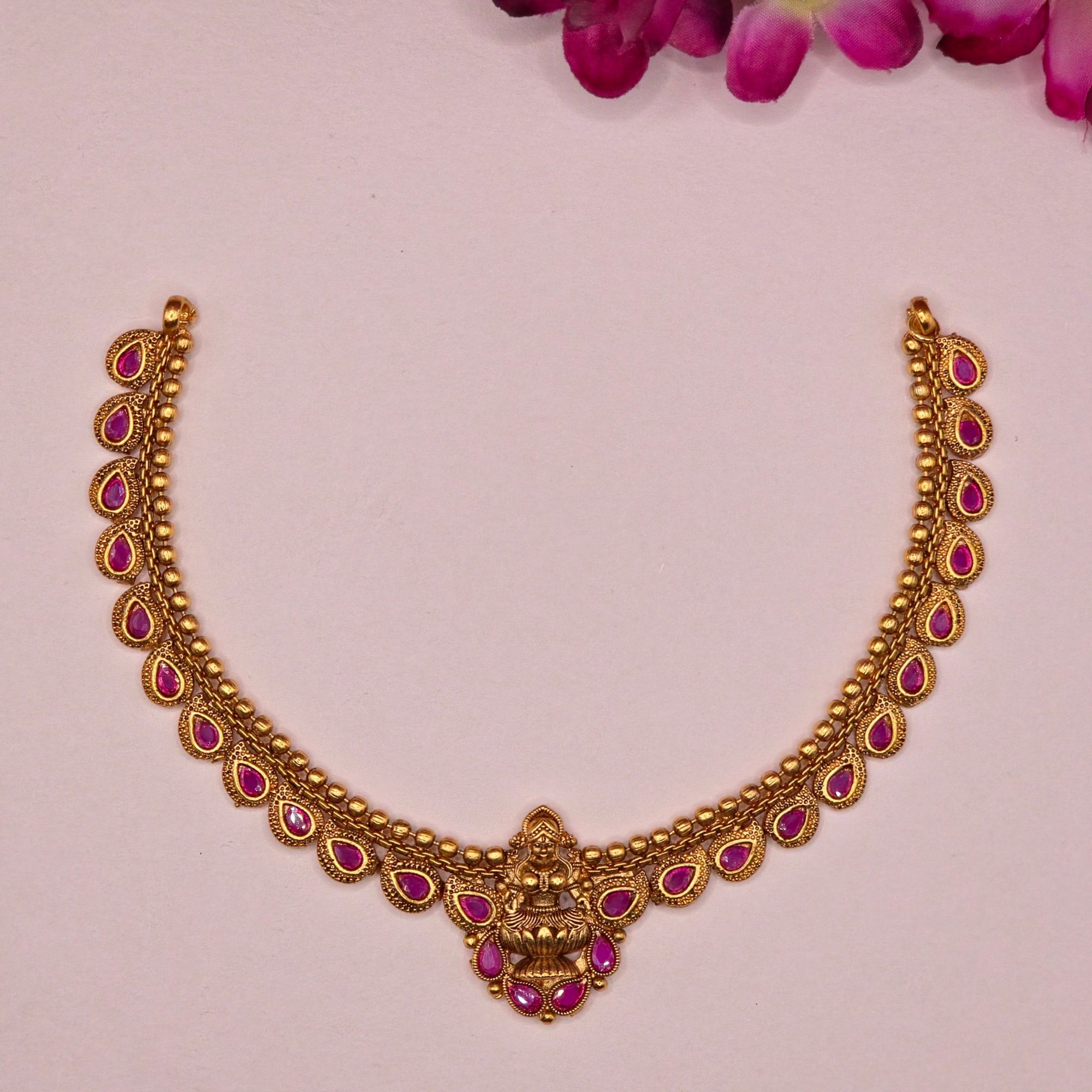 Lakshmi Ruby Temple Necklace Set