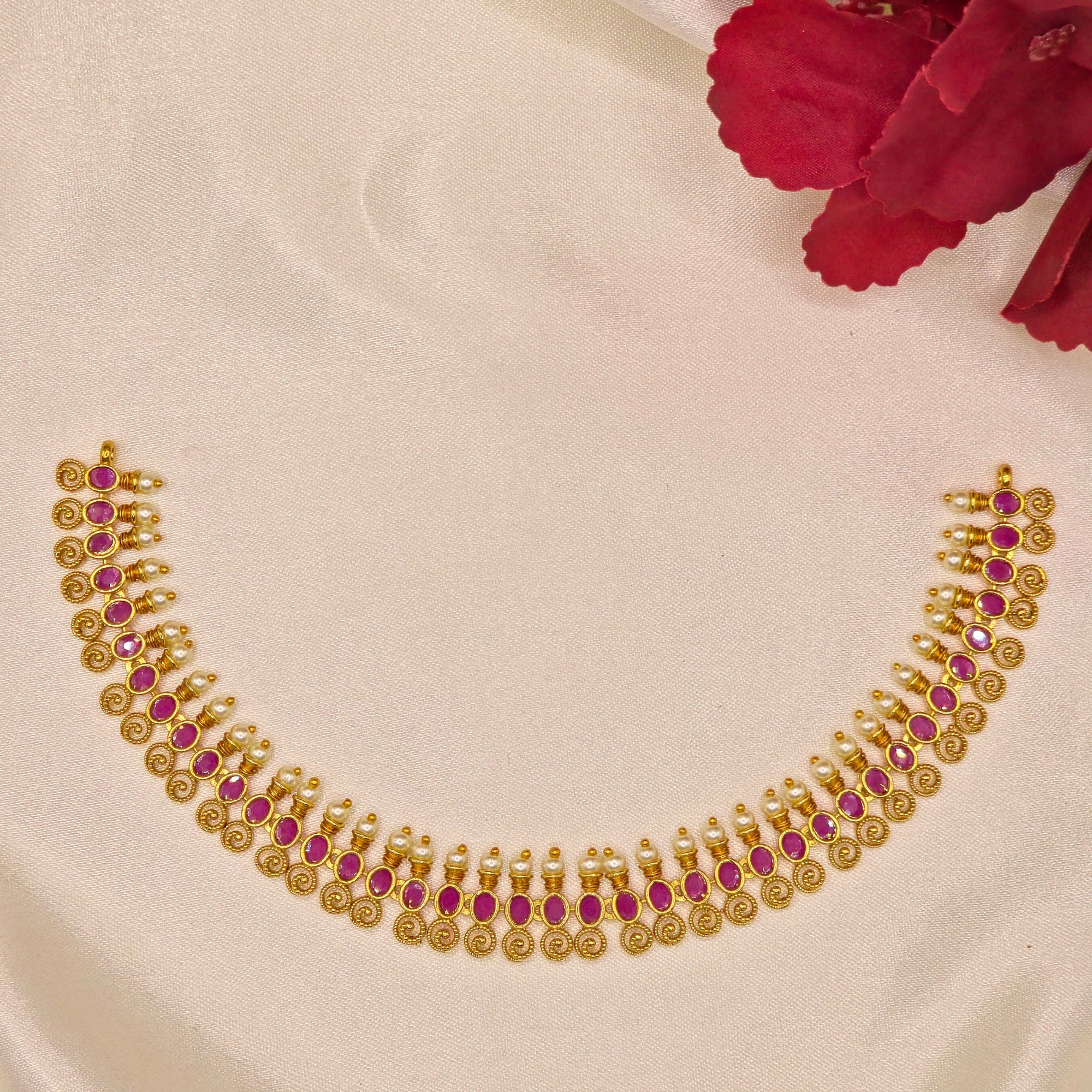 Ruby Pearl Antique Jhumka Set
