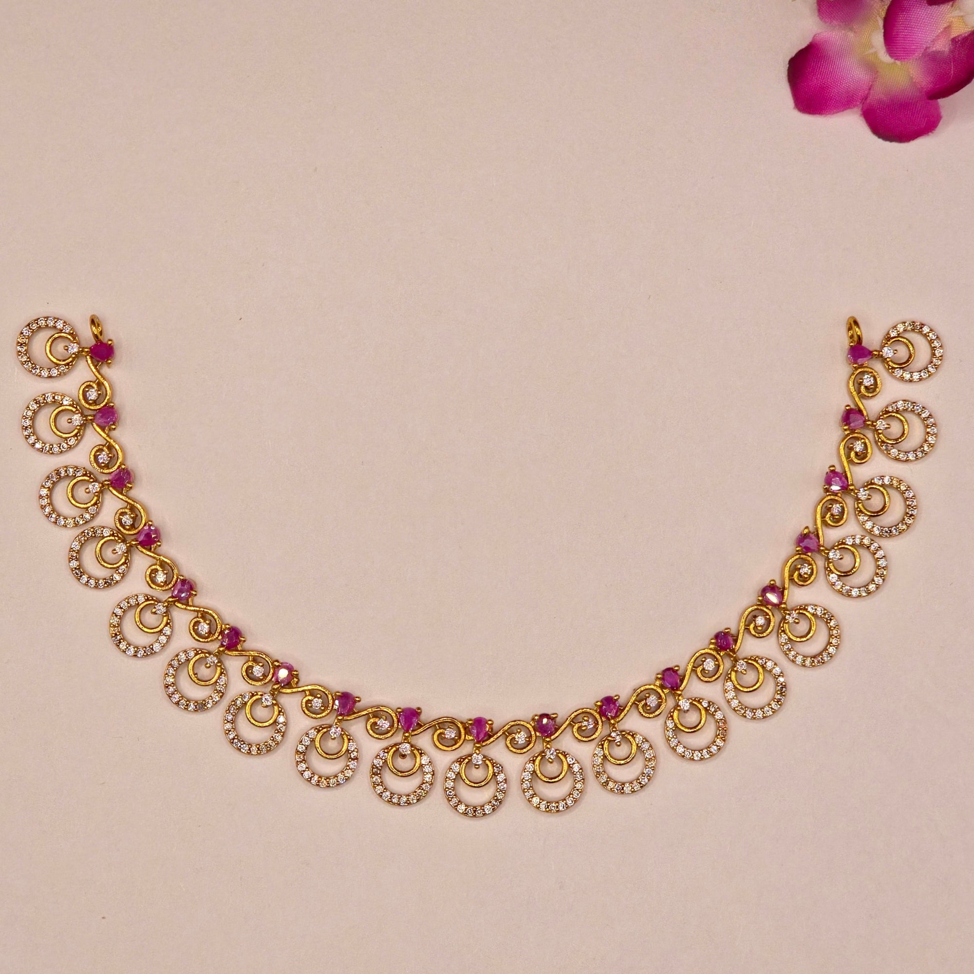 Ruby Swirl CZ Necklace Set